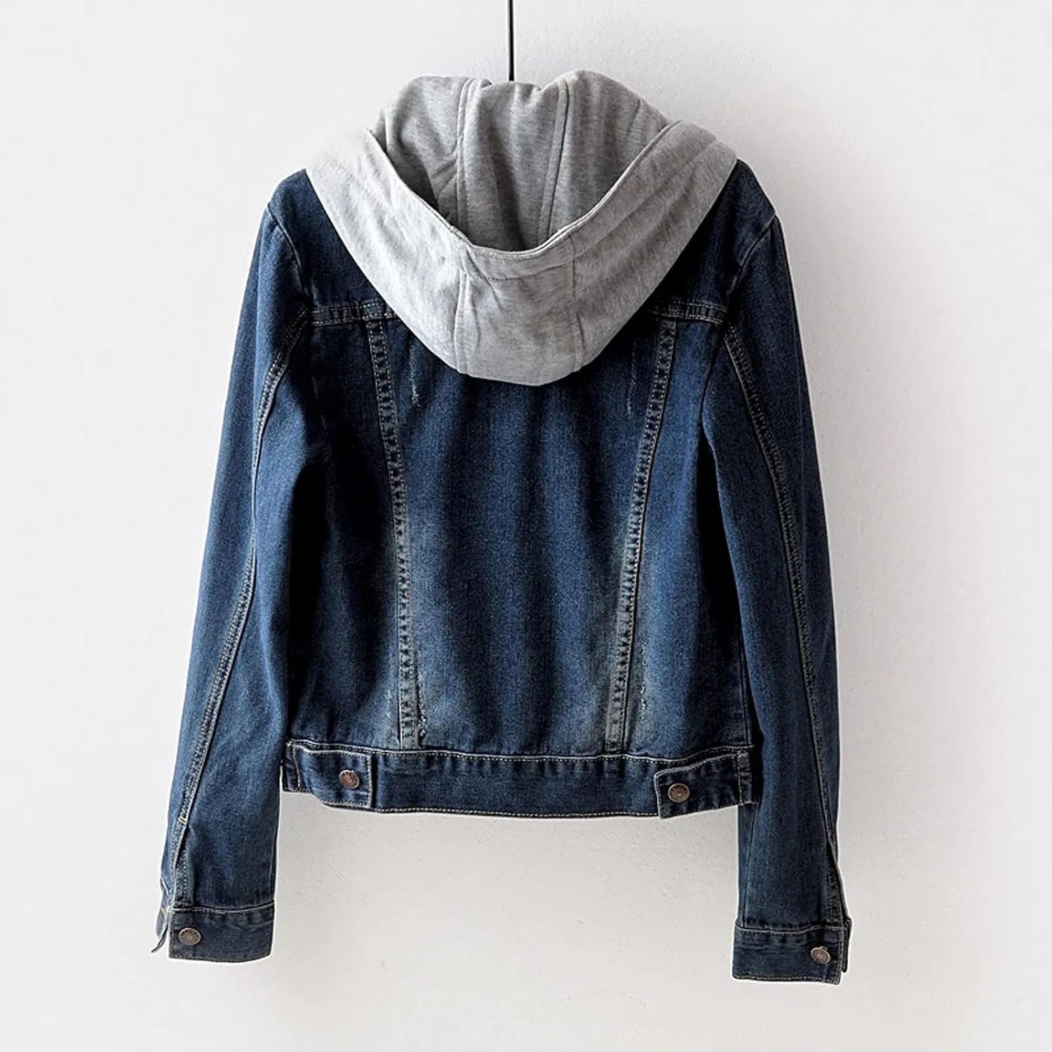 Women's Casual Denim Jackets with Detachable Hood Button Down Fleece Comfort Trendy Jean Hoodies Fall Winter Tops