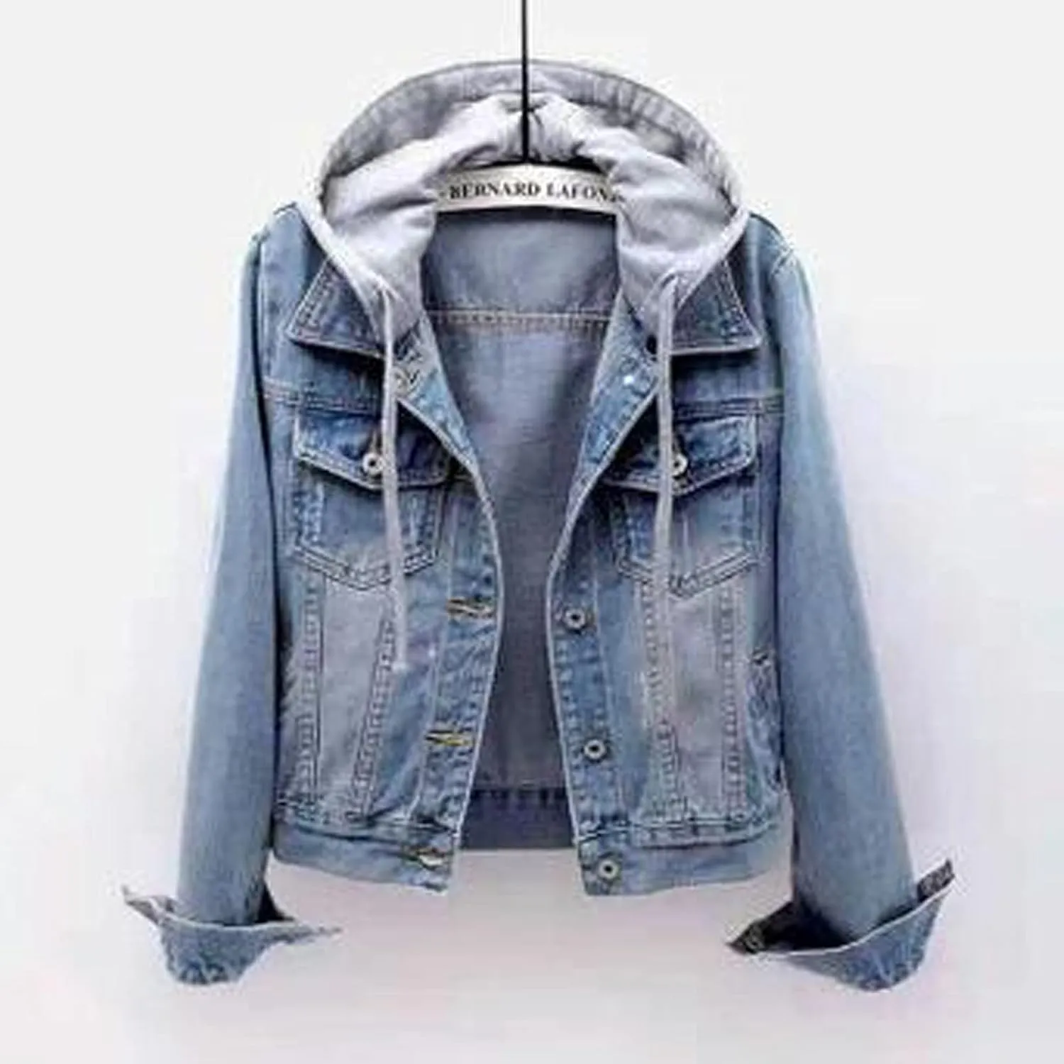 Women's Casual Denim Jackets with Detachable Hood Button Down Fleece Comfort Trendy Jean Hoodies Fall Winter Tops