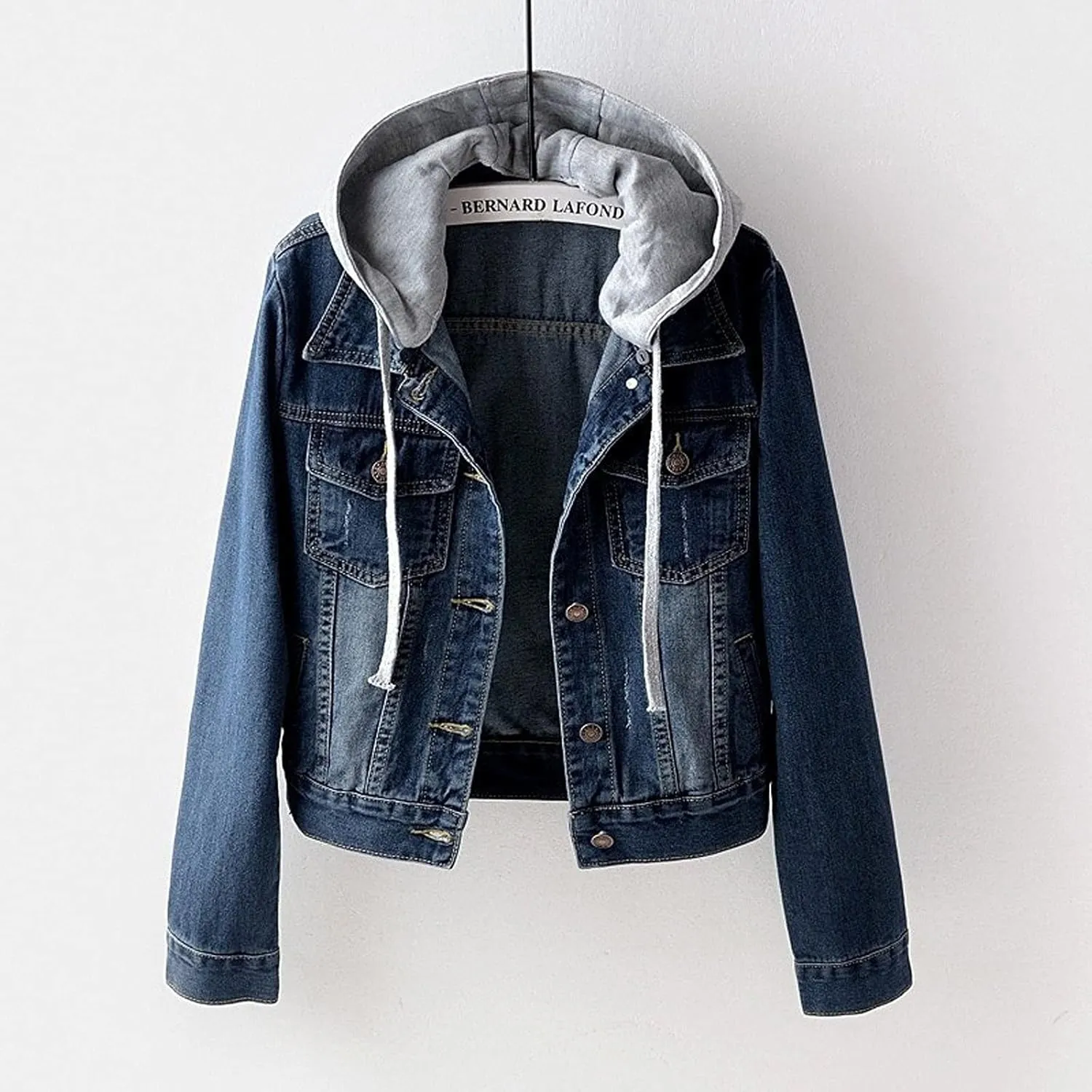 Women's Casual Denim Jackets with Detachable Hood Button Down Fleece Comfort Trendy Jean Hoodies Fall Winter Tops
