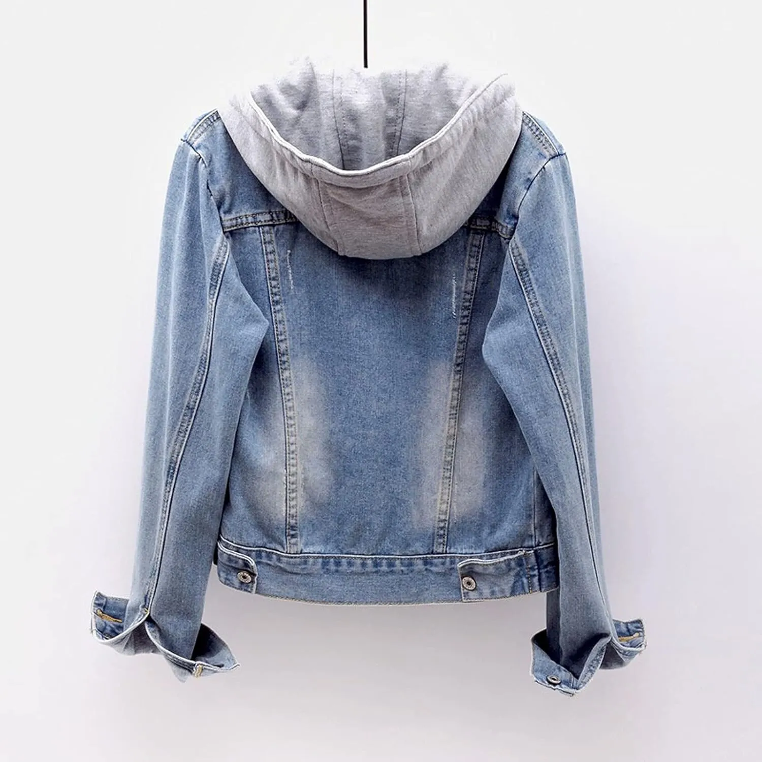Women's Casual Denim Jackets with Detachable Hood Button Down Fleece Comfort Trendy Jean Hoodies Fall Winter Tops