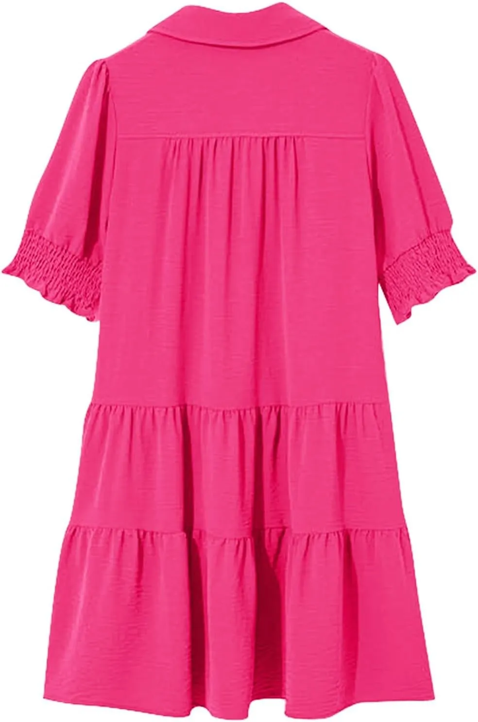 Women's Casual Lapel V-Neck Ruffle Sleeve Pleated Dress Collared Swing Mini Dresses Tiered A Line Dress Trendy