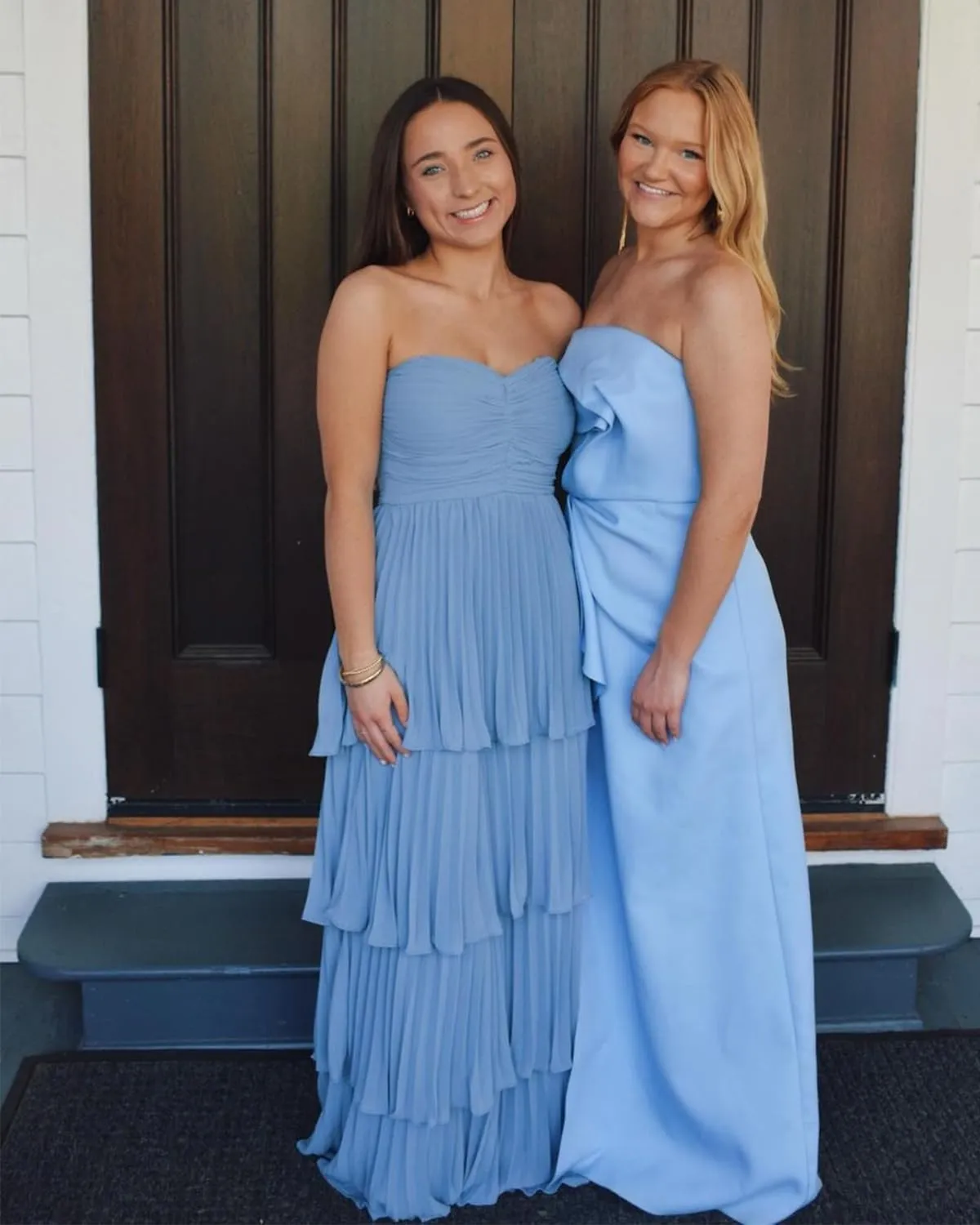 Women's Chiffon Bridesmaid Dresses Strapless Ruffle Formal Dress Long Flowy Evening Party Gowns