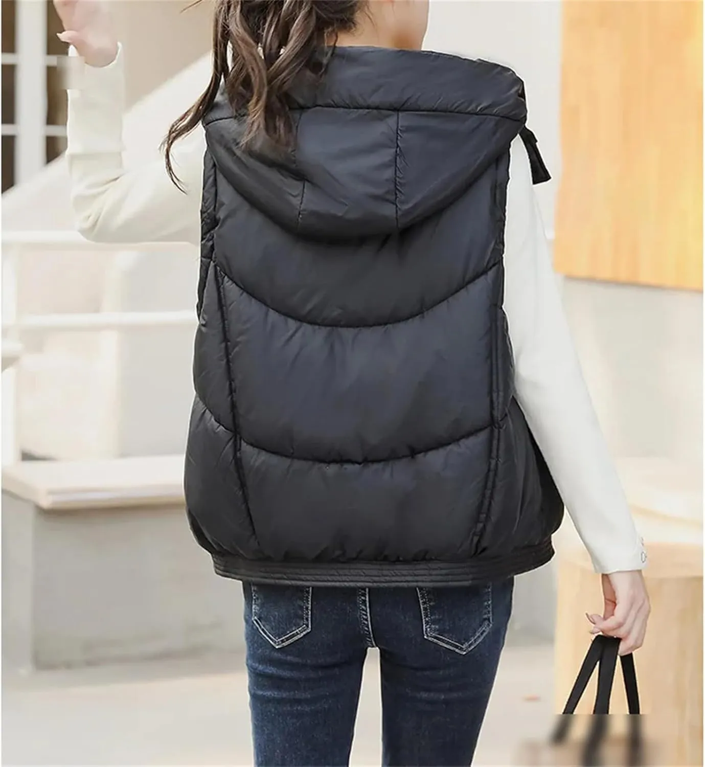 Womens Cotton Vests Autumn Winter Hooded Jacket Padded Puffer Parkas Women Sleeveless Waistcoat Down Cotton Jackets