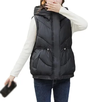 Womens Cotton Vests Autumn Winter Hooded Jacket Padded Puffer Parkas Women Sleeveless Waistcoat Down Cotton Jackets