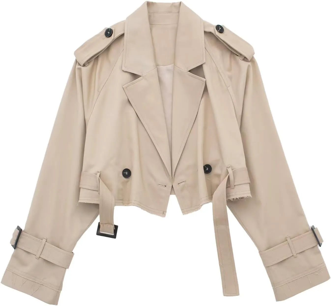 Women's Cropped Trench Coat Breasted Fall Fashion 2023 Classic Lapel Slim Overcoat With Belt Oversized Outerwear Tops