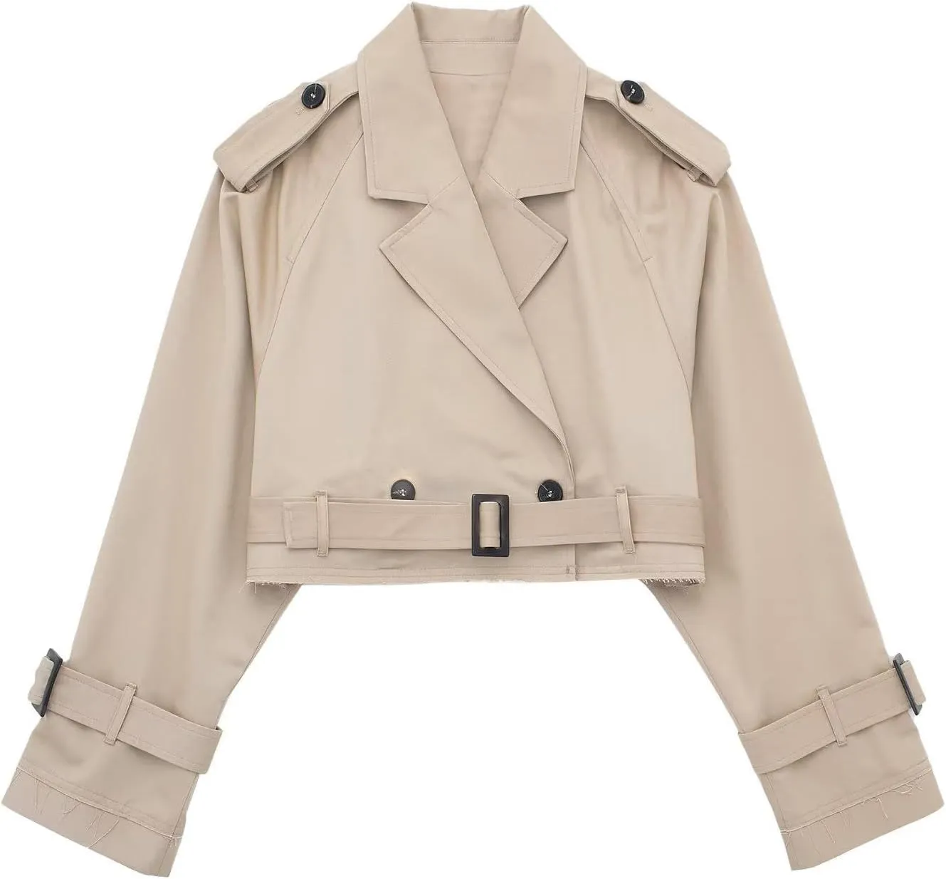 Women's Cropped Trench Coat Breasted Fall Fashion 2023 Classic Lapel Slim Overcoat With Belt Oversized Outerwear Tops