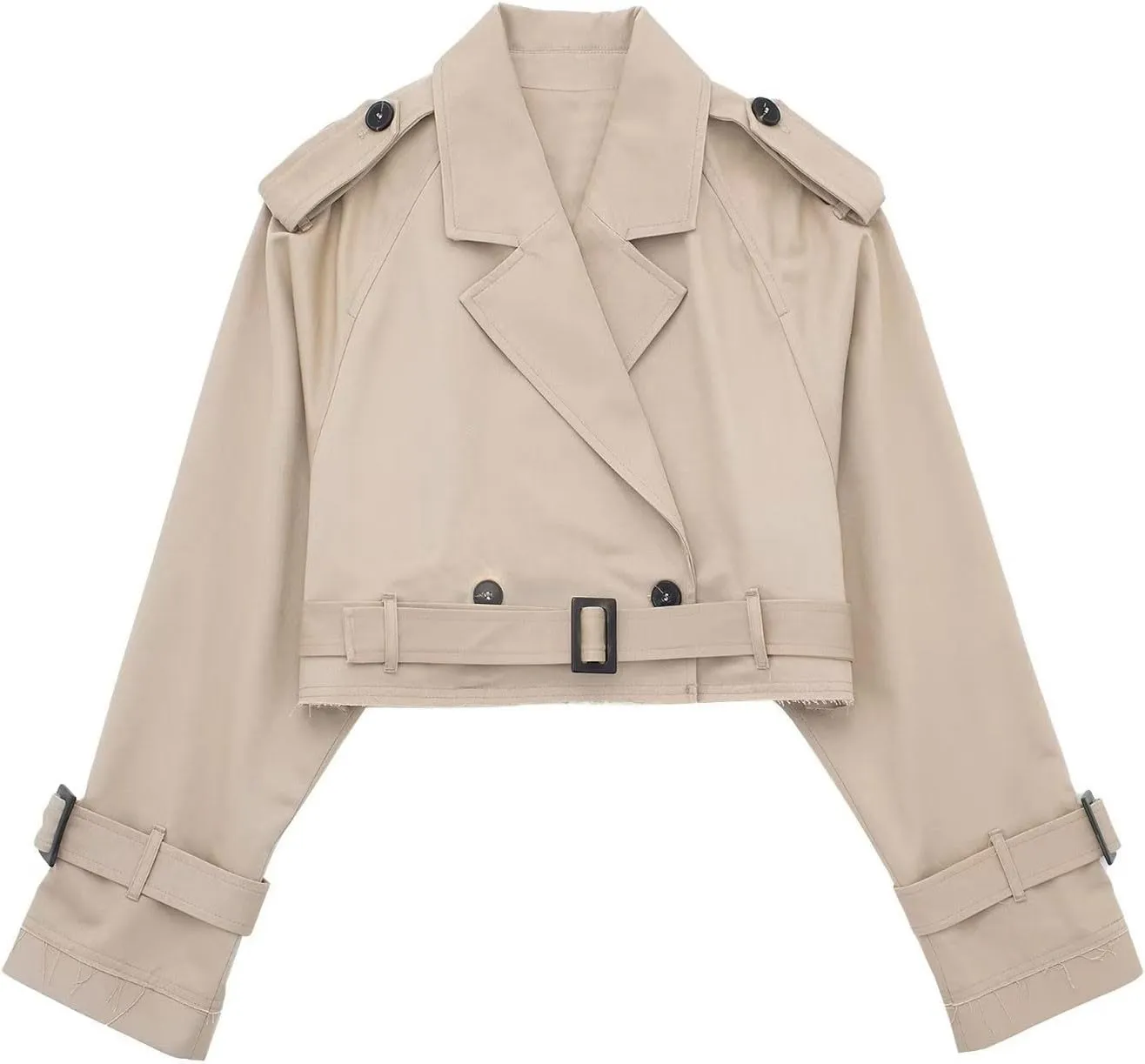 Women's Cropped Trench Coat Breasted Fall Fashion 2023 Classic Lapel Slim Overcoat With Belt Oversized Outerwear Tops