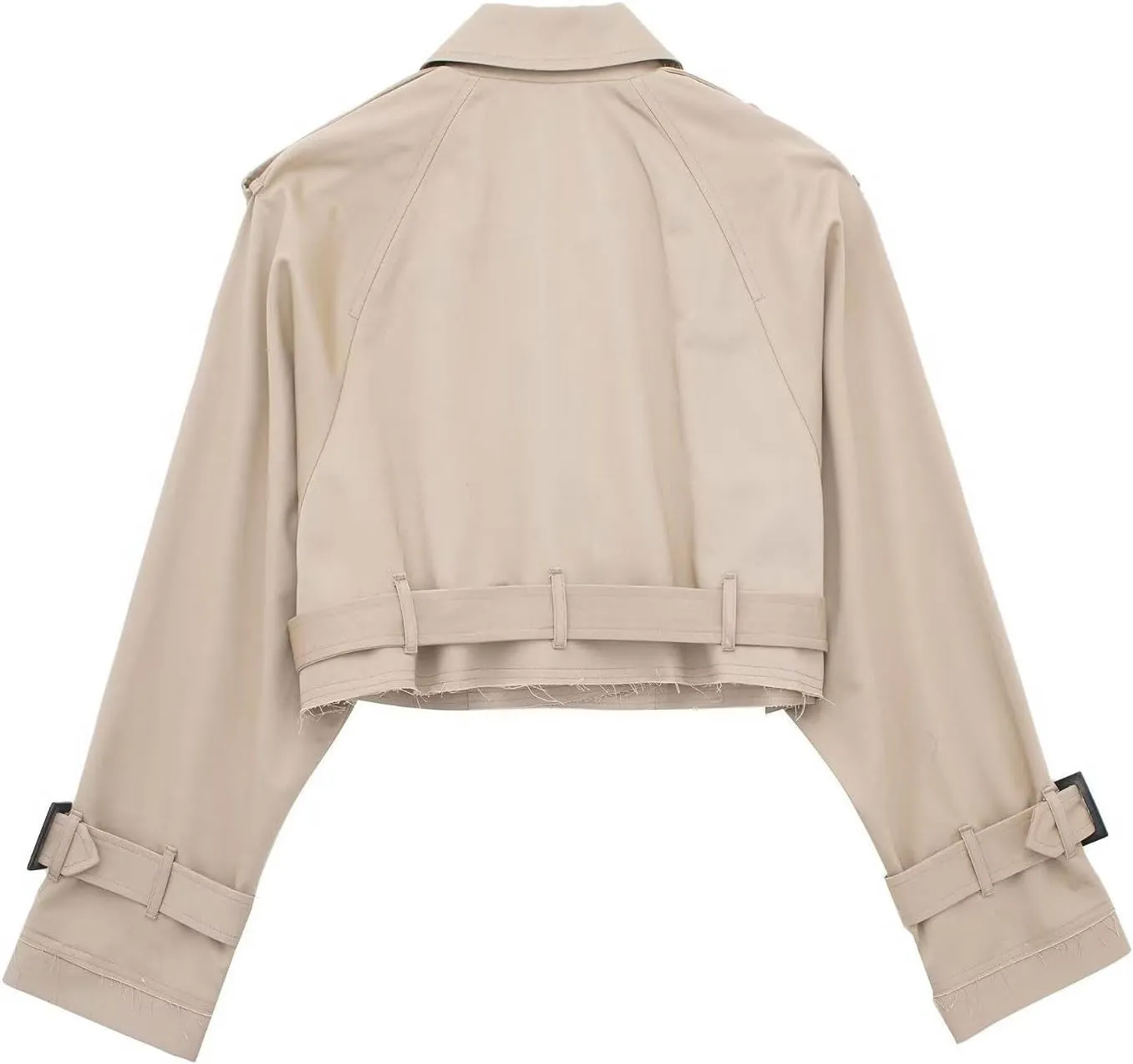 Women's Cropped Trench Coat Breasted Fall Fashion 2023 Classic Lapel Slim Overcoat With Belt Oversized Outerwear Tops