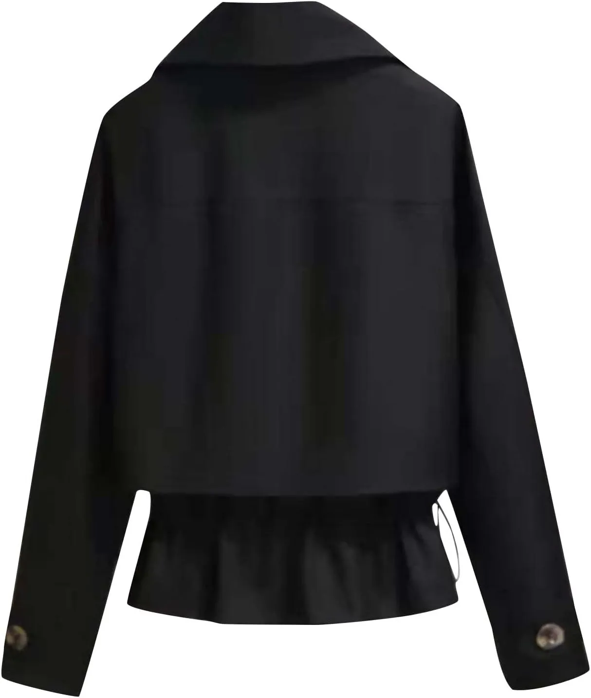 Women's Cropped Trench Coat Casual Notch Lapel Double Breasted Pea Coats Solid Short Jacket Outerwear with Drawstring