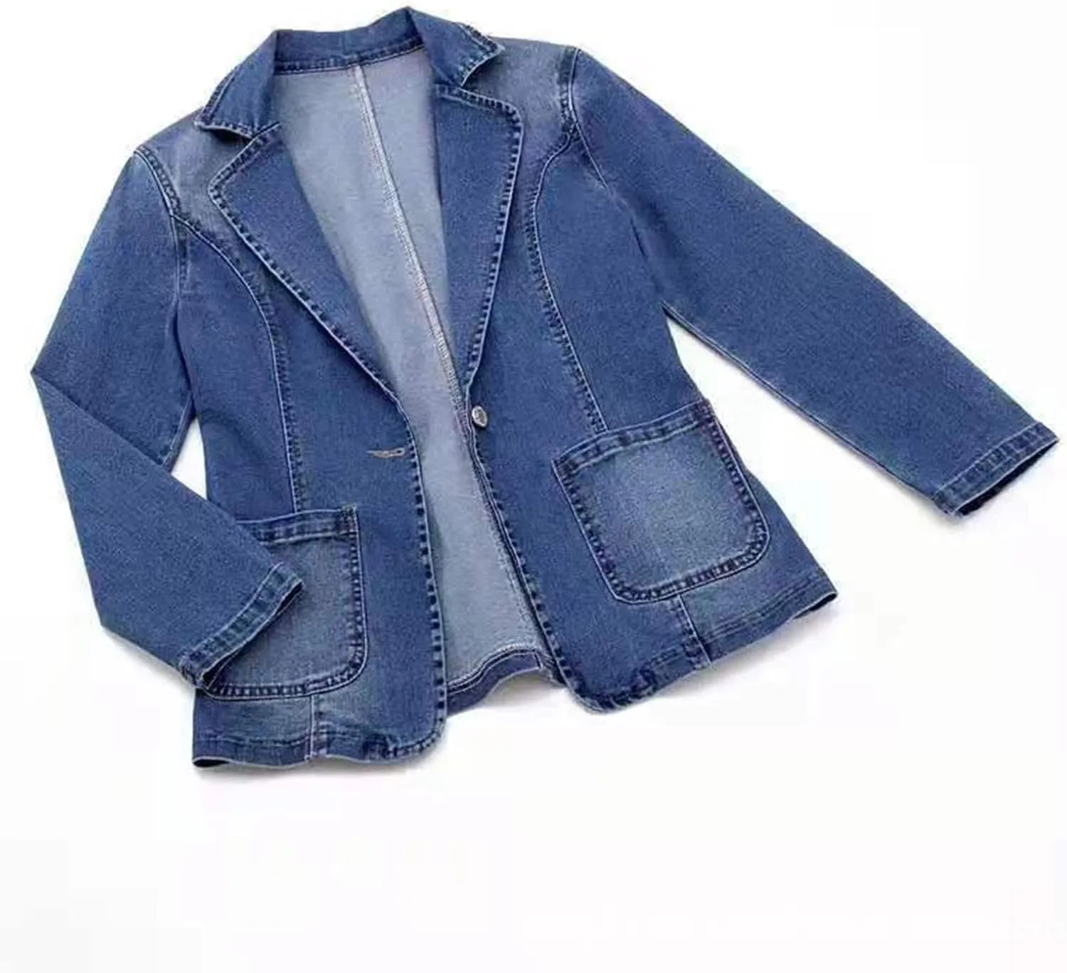 Women's Denim Jacket Dressy Casual Blazer Collar Open Front Jeans Coats Plus Size Button Cowgirl Outwear Fall Outfits