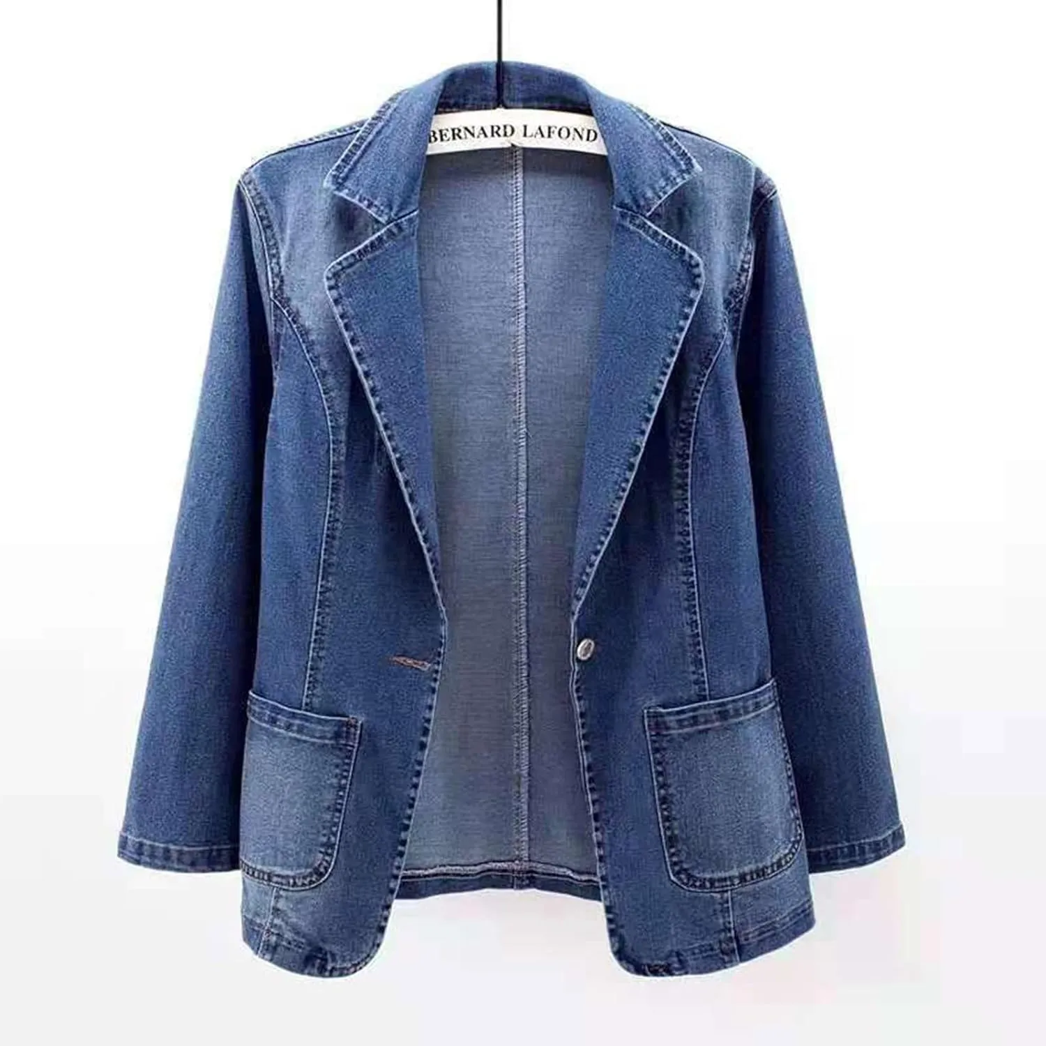 Women's Denim Jacket Dressy Casual Blazer Collar Open Front Jeans Coats Plus Size Button Cowgirl Outwear Fall Outfits