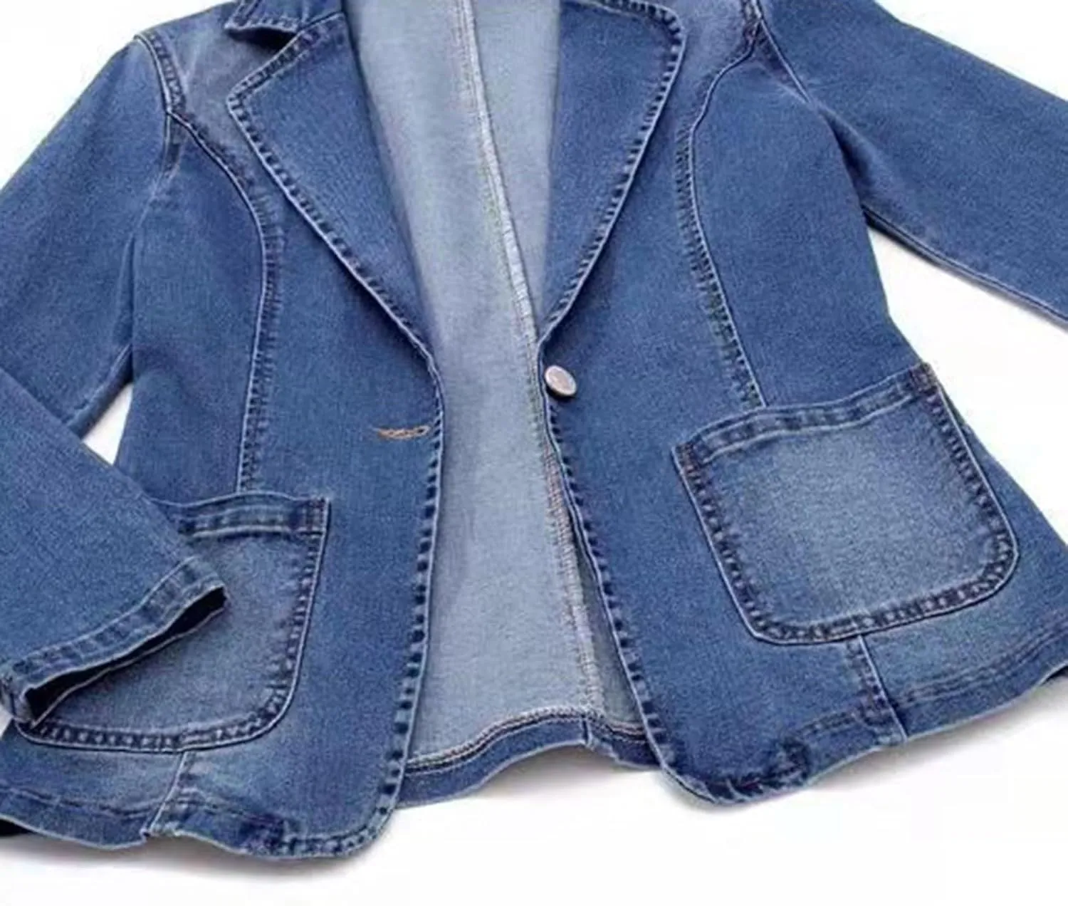 Women's Denim Jacket Dressy Casual Blazer Collar Open Front Jeans Coats Plus Size Button Cowgirl Outwear Fall Outfits