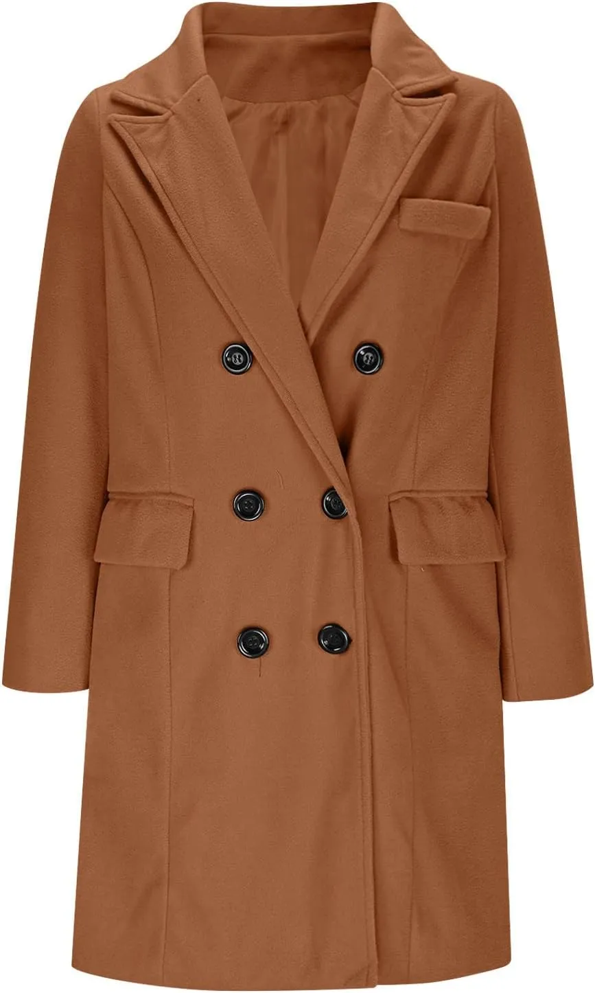 Women's Double Breasted Trench Coat Business Casual Lapel Slim Overcoat Long Blazer Jackets Plus Size Outwear