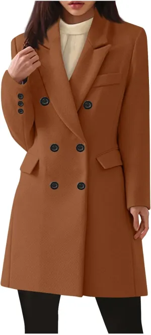 Women's Double Breasted Trench Coat Business Casual Lapel Slim Overcoat Long Blazer Jackets Plus Size Outwear