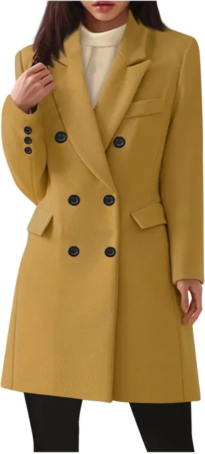 Women's Double Breasted Trench Coat Business Casual Lapel Slim Overcoat Long Blazer Jackets Plus Size Outwear