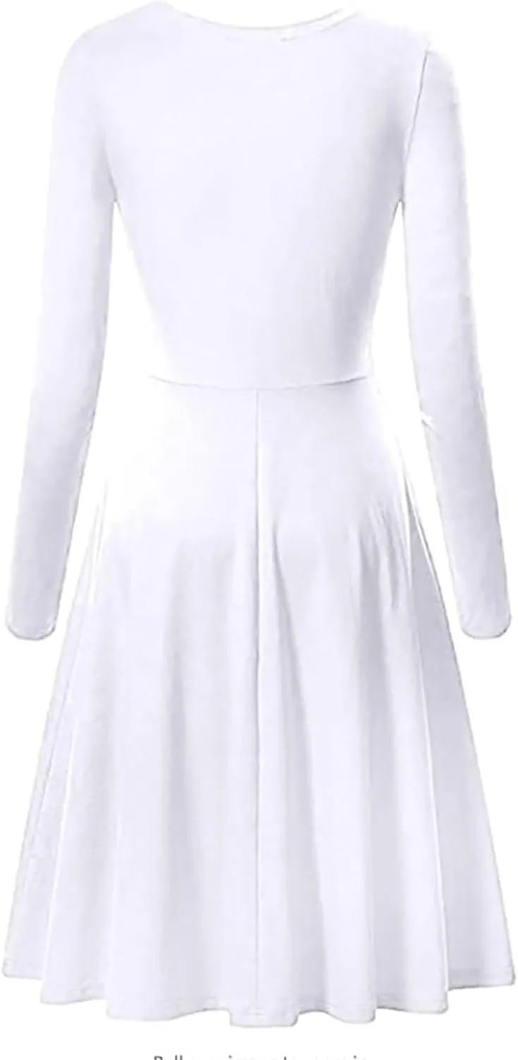 Women's Dresses Fall Casual 2024 Long Sleeve Pleated Elegant a Line Dress Plus Size Flowy Lightweight Long Maxi Dress