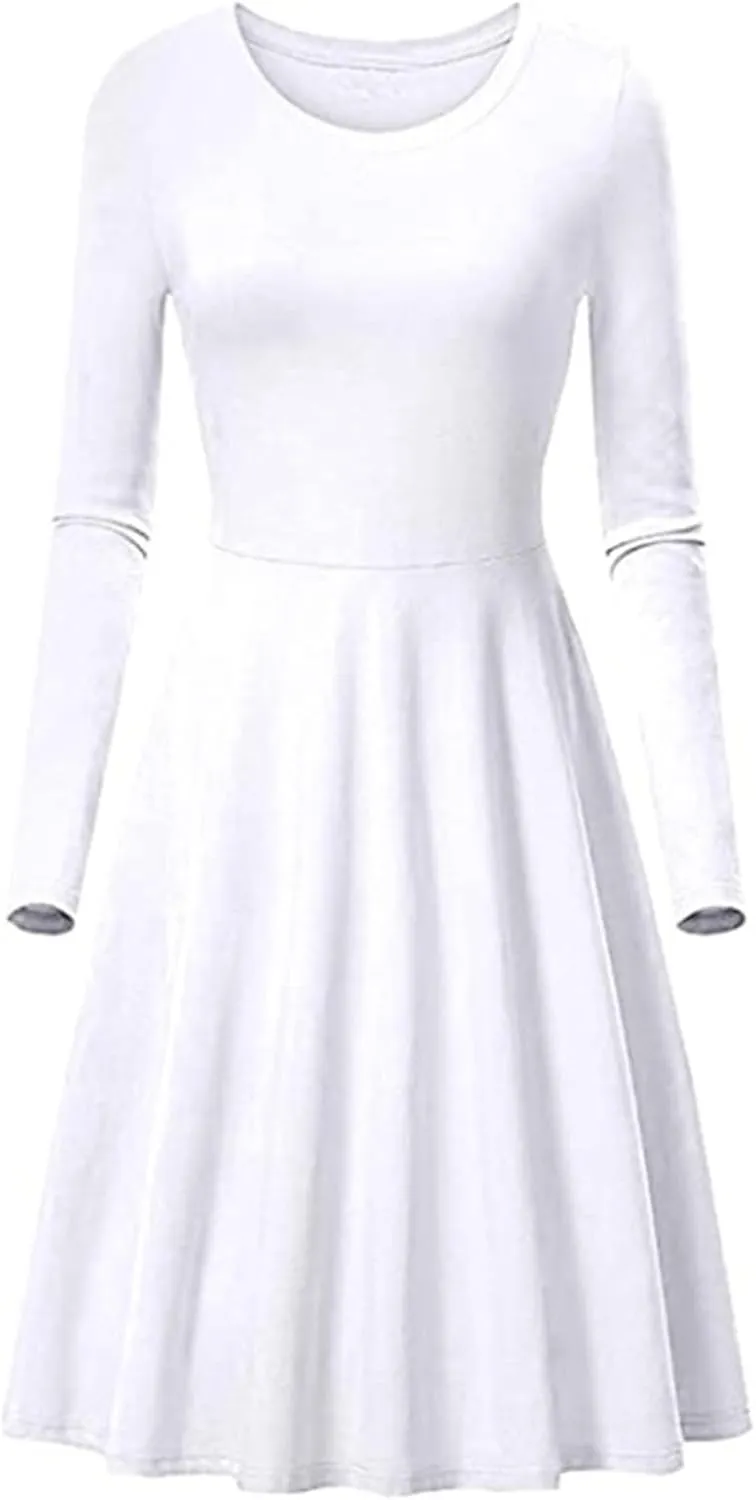 Women's Dresses Fall Casual 2024 Long Sleeve Pleated Elegant a Line Dress Plus Size Flowy Lightweight Long Maxi Dress