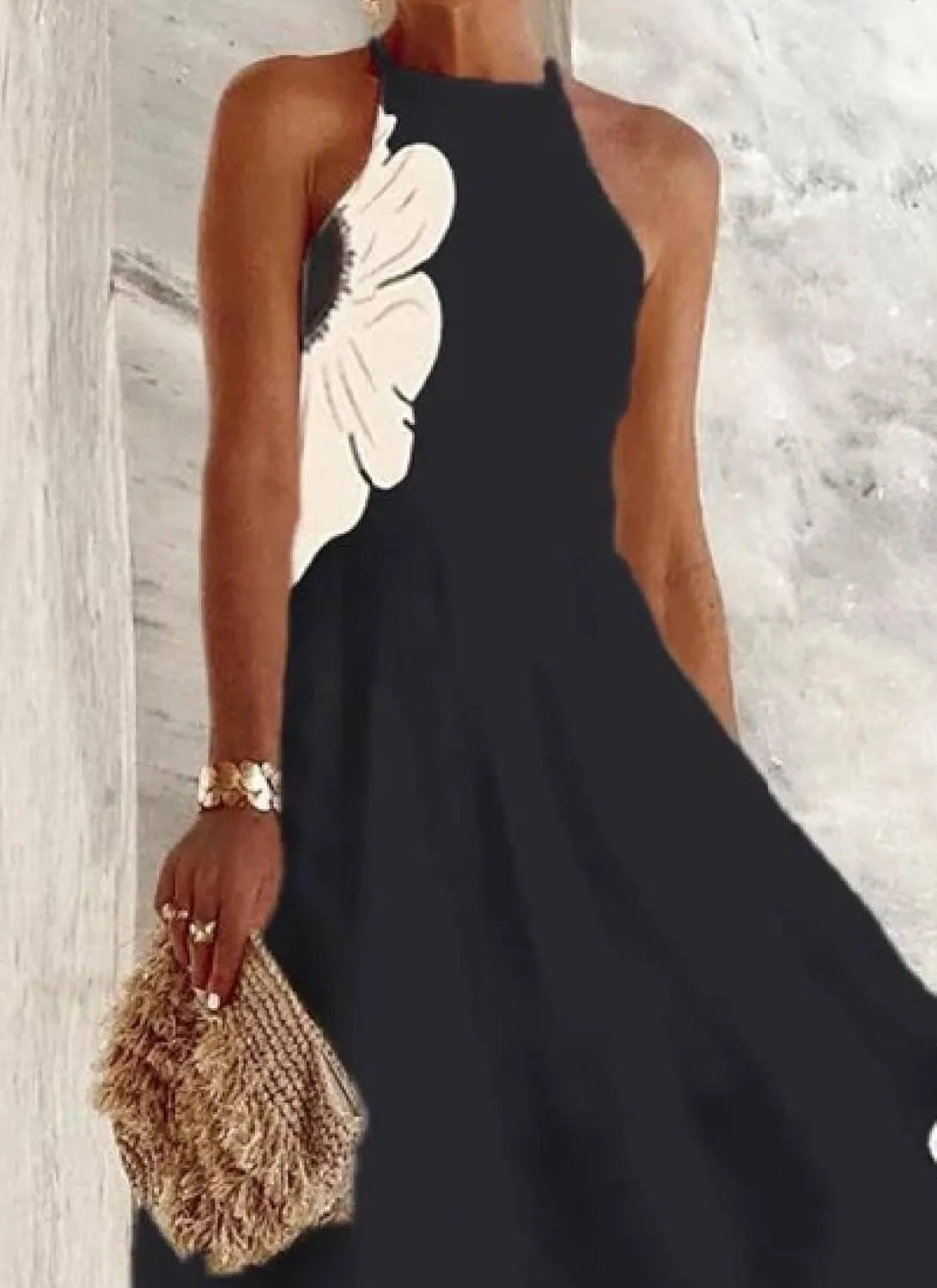 Women's Dresses Floral Print Sleeveless Halter Neck Maxi Dress 2025 Summer A Line Elegant Flowy Long Party Dress