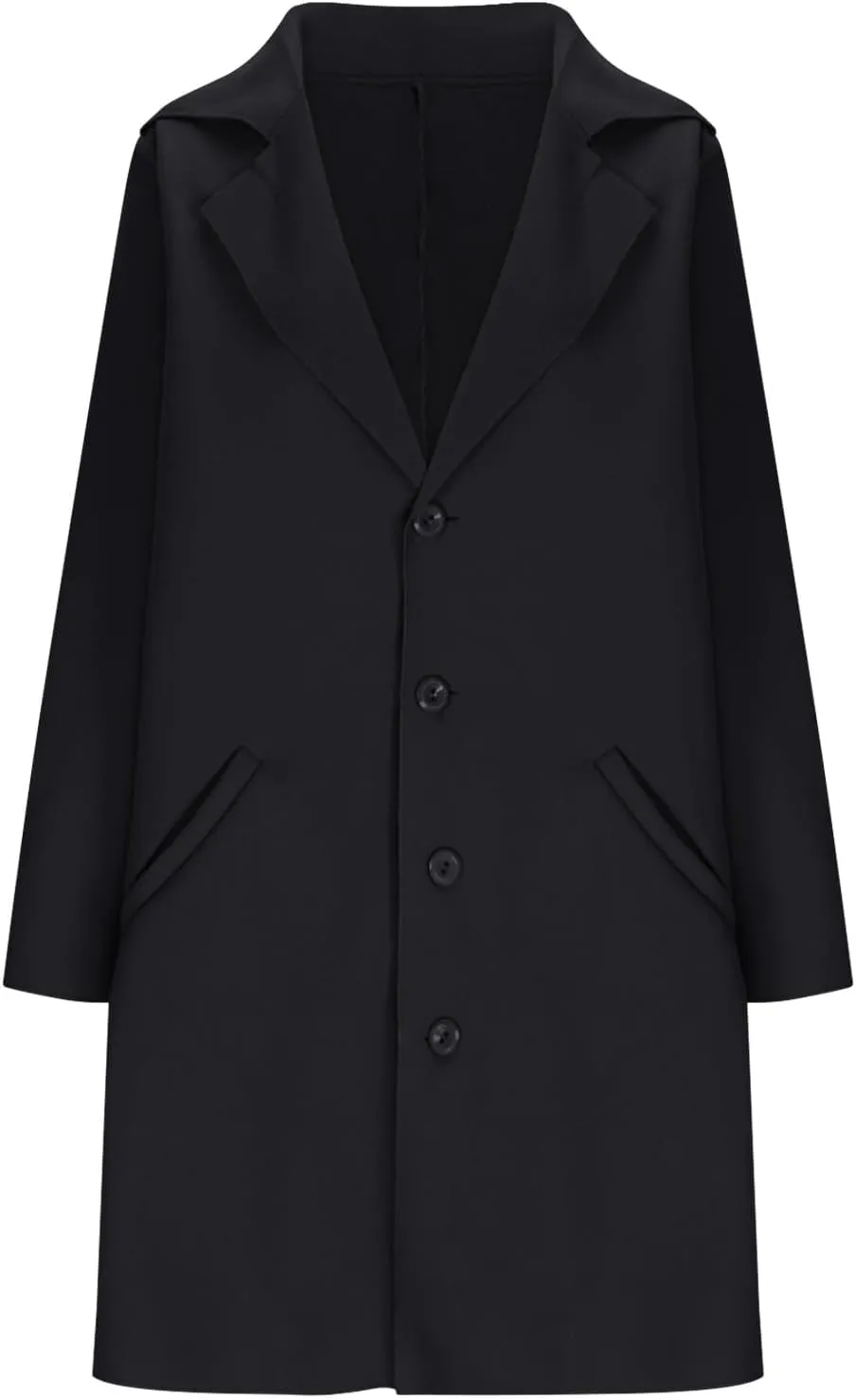 Womens Fall Winter Wool Blend Overcoat Trendy Single Breasted Mid-Long Trench Coat Oversized Lapel Pocketed Peacoat