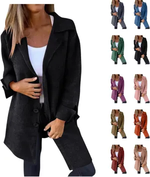 Womens Fall Winter Wool Blend Overcoat Trendy Single Breasted Mid-Long Trench Coat Oversized Lapel Pocketed Peacoat