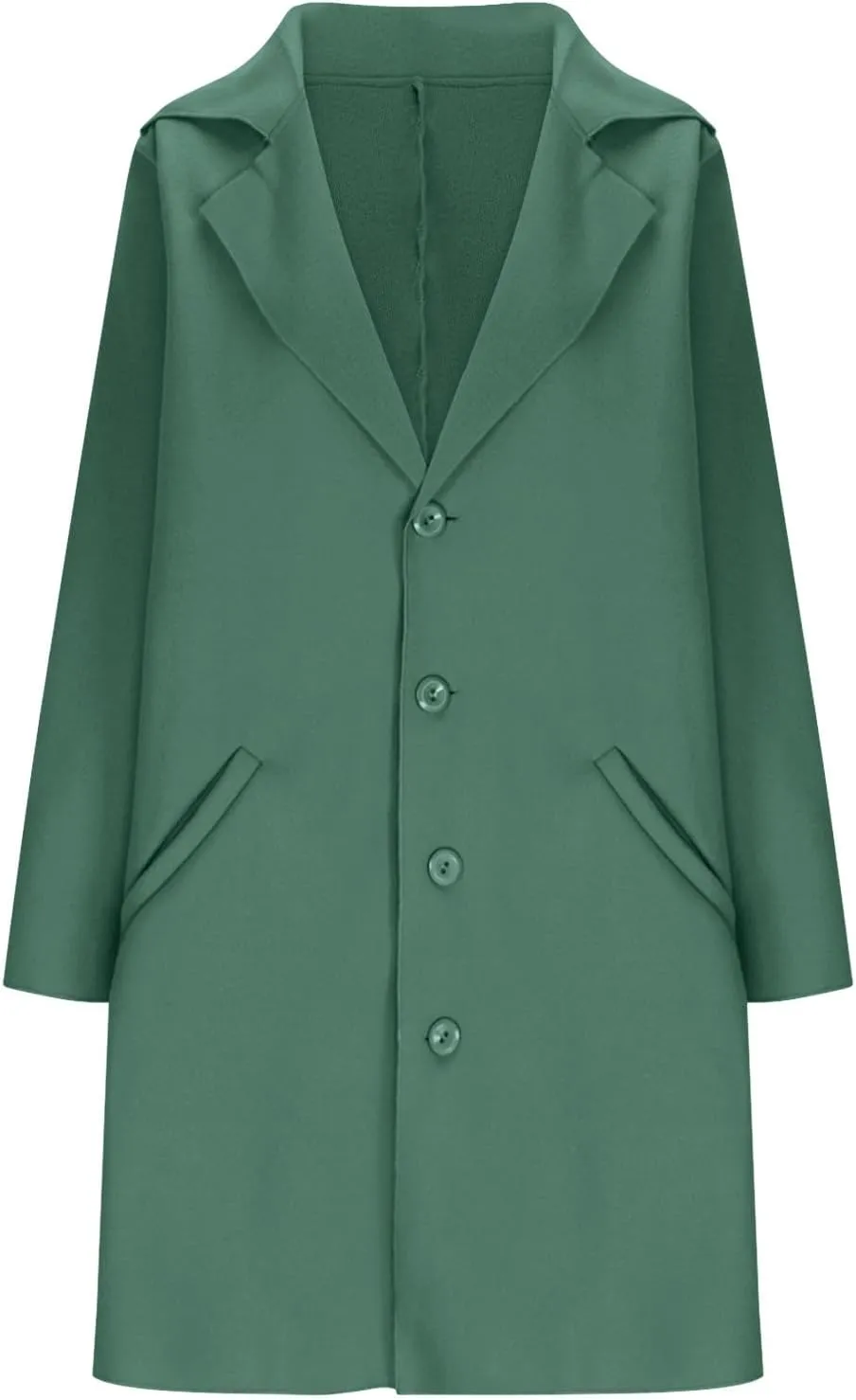 Womens Fall Winter Wool Blend Overcoat Trendy Single Breasted Mid-Long Trench Coat Oversized Lapel Pocketed Peacoat