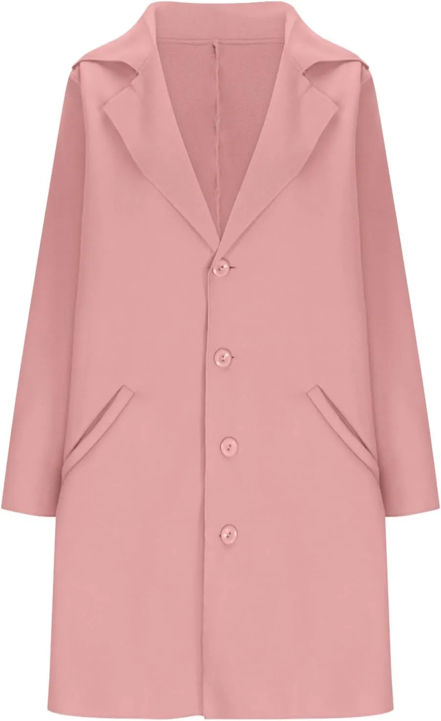 Womens Fall Winter Wool Blend Overcoat Trendy Single Breasted Mid-Long Trench Coat Oversized Lapel Pocketed Peacoat