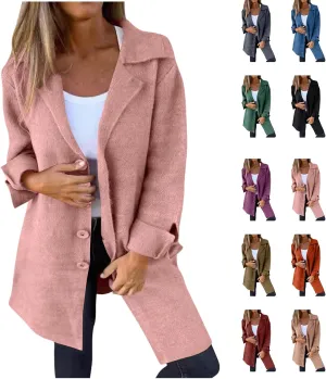 Womens Fall Winter Wool Blend Overcoat Trendy Single Breasted Mid-Long Trench Coat Oversized Lapel Pocketed Peacoat
