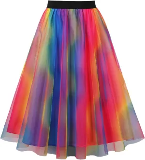 Women's Fashion Gradient Midi Skirt Summer Pleated Elastic Waist Skirt Casual Elegant Party Prom A-Line Skirts