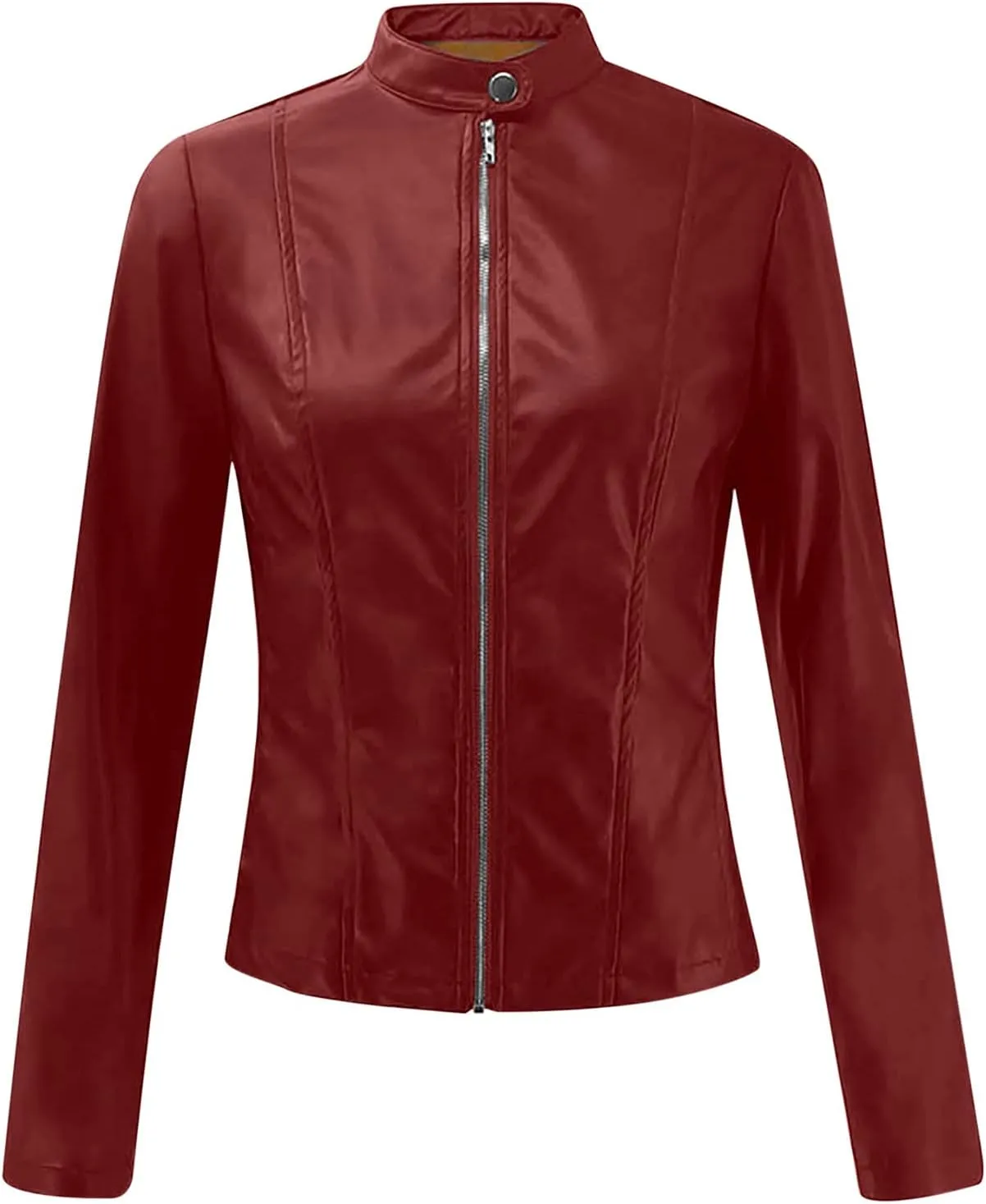 Women's Faux Leather Jackets Zip Up Short Motorcycle Outwear Slim Fitted PU Leather Coat Leather Moto Biker Jacket