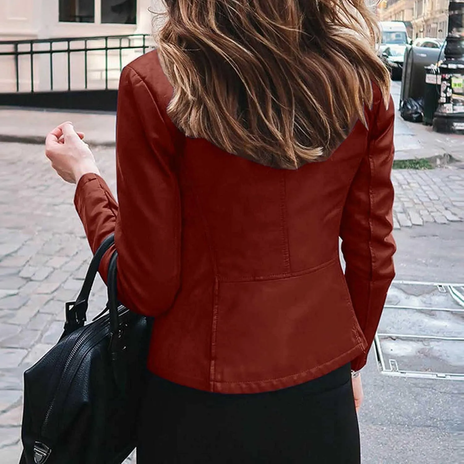 Women's Faux Leather Jackets Zip Up Short Motorcycle Outwear Slim Fitted PU Leather Coat Leather Moto Biker Jacket