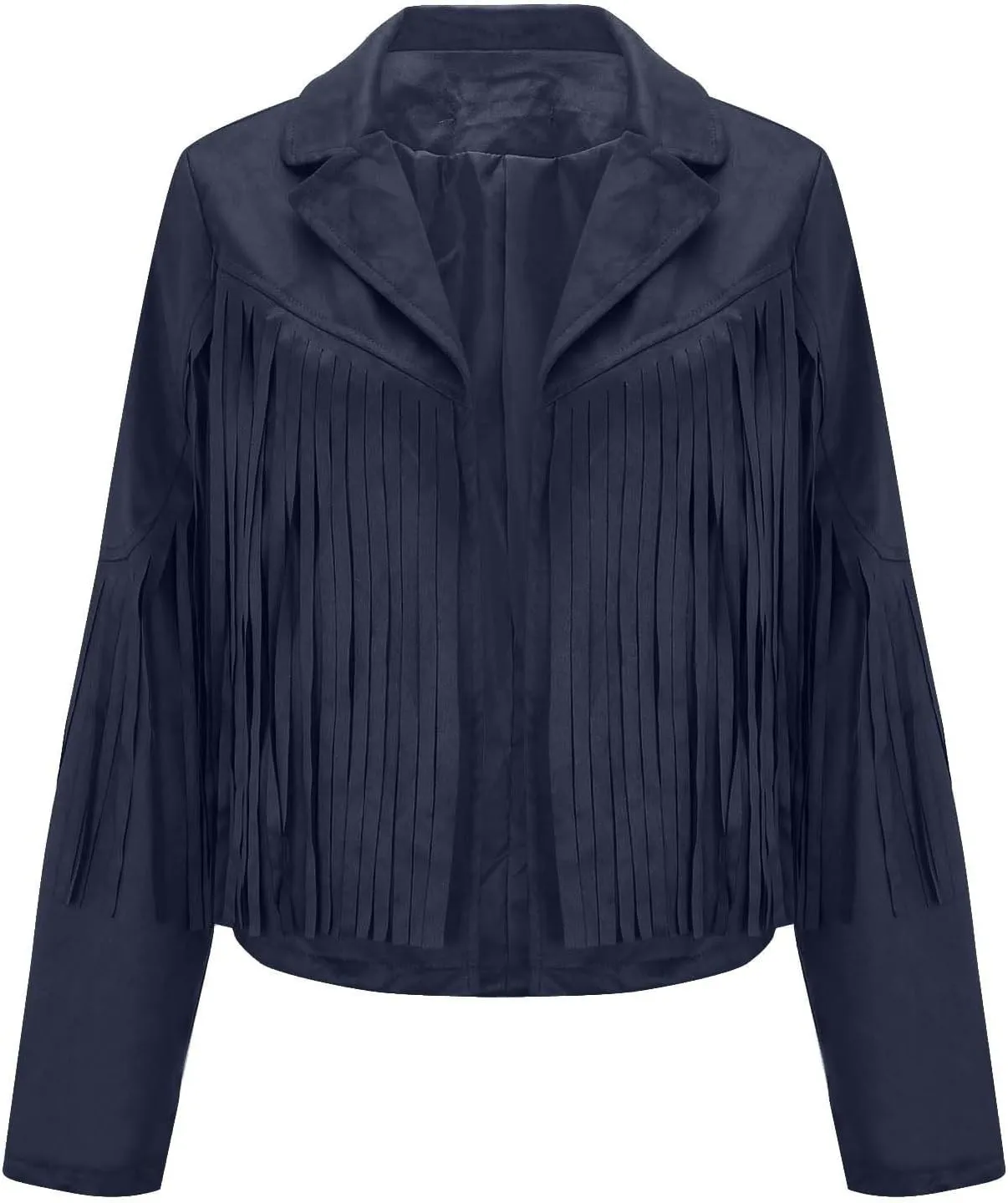 Women's Faux Suede Leather Fringe Jacket Cowgirl Crop Moto Biker Jackets Open Front Tassel Coat Tops 2024 Trendy