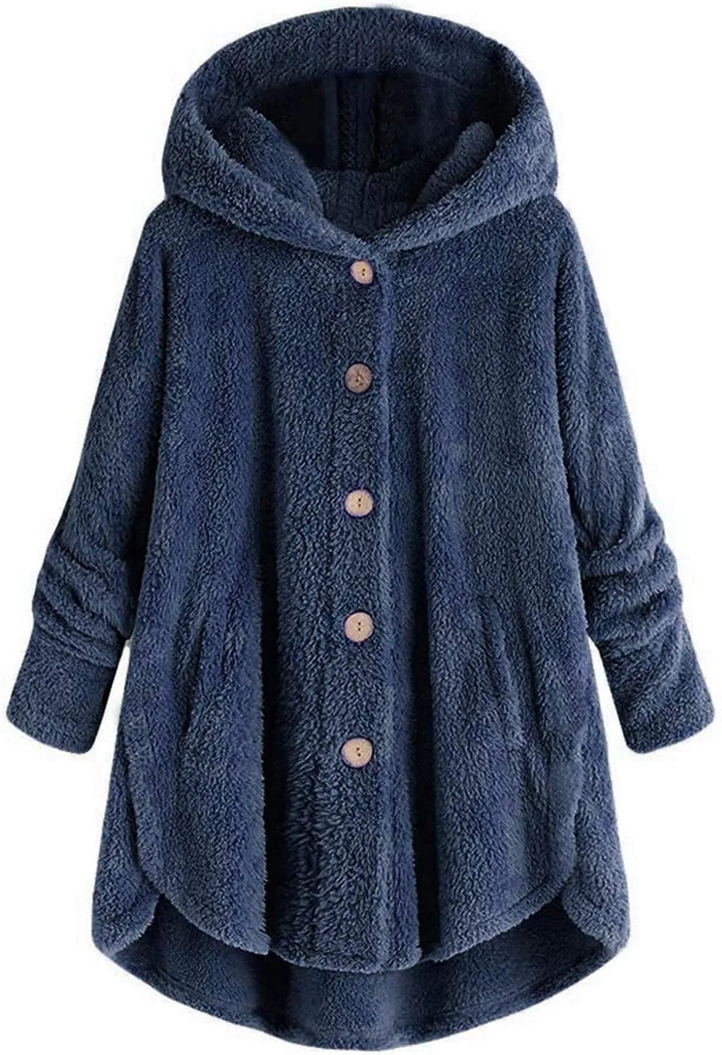 Womens Fleece Jacket with Hood Plus Size Winter Coat 2024 Button Down Faux Fur Sherpa Jacket Warm Outwear with Pocket