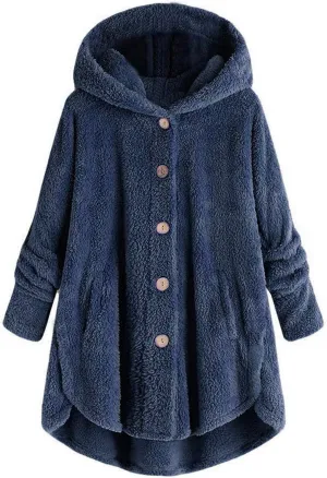 Womens Fleece Jacket with Hood Plus Size Winter Coat 2024 Button Down Faux Fur Sherpa Jacket Warm Outwear with Pocket