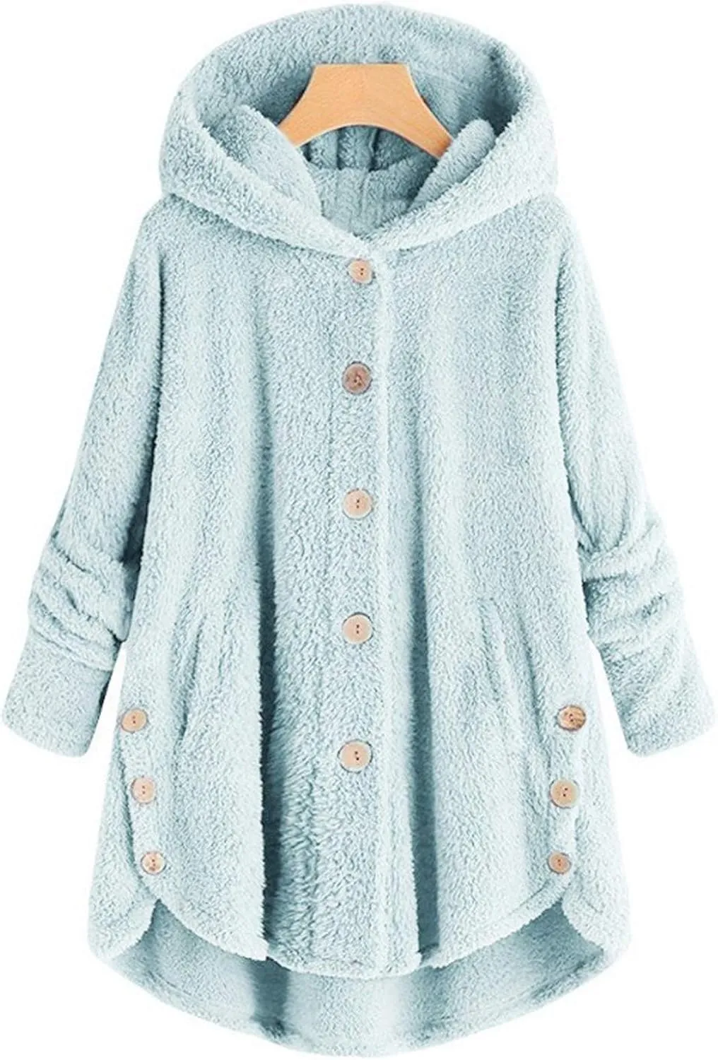 Womens Fleece Jacket with Hood Plus Size Winter Coat 2024 Button Down Faux Fur Sherpa Jacket Warm Outwear with Pocket