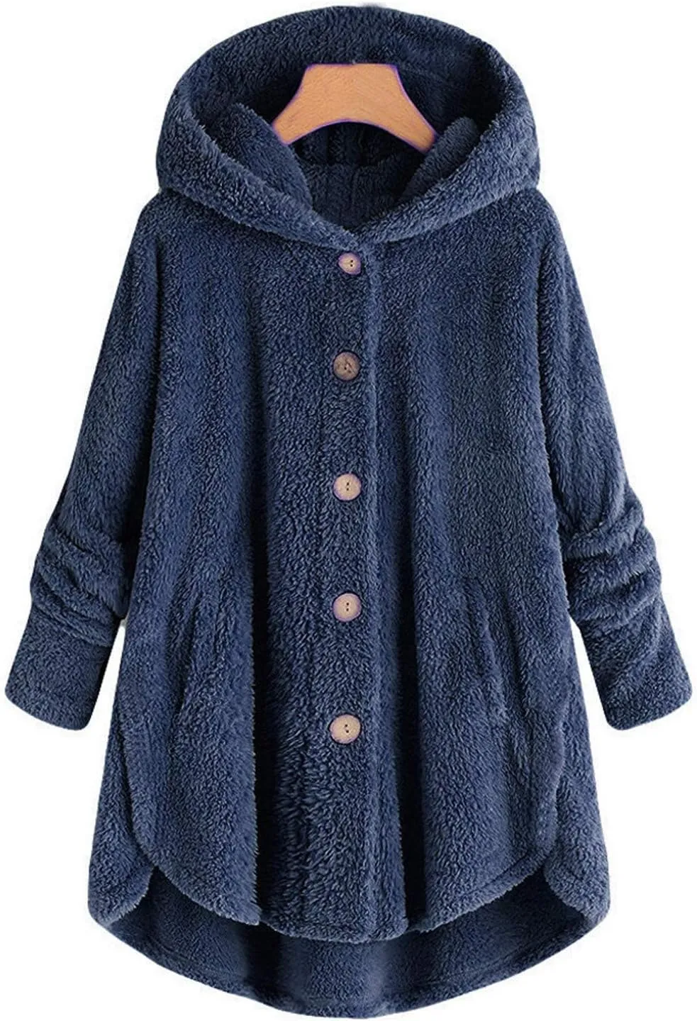 Womens Fleece Jacket with Hood Plus Size Winter Coat 2024 Button Down Faux Fur Sherpa Jacket Warm Outwear with Pocket