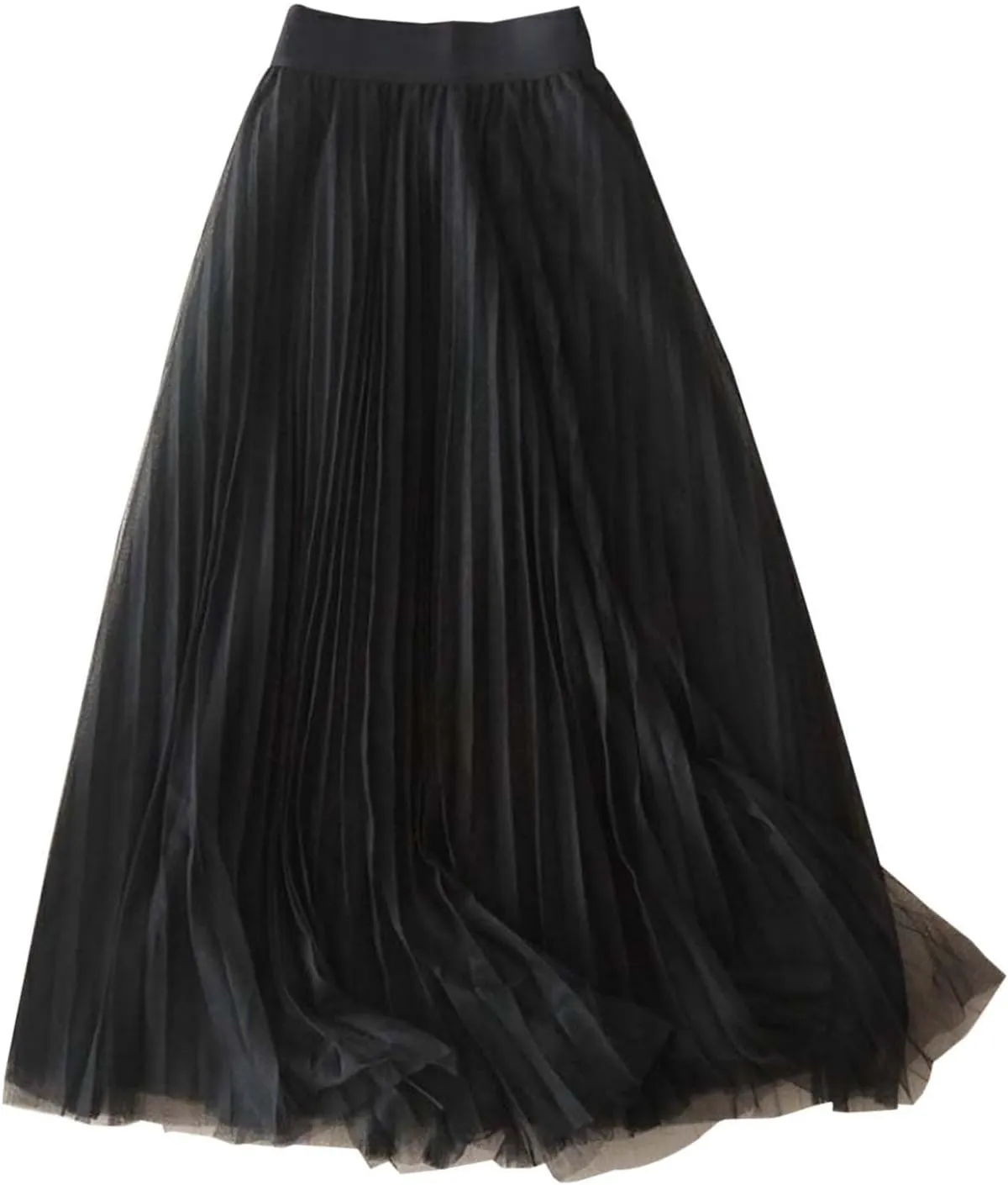 Womens Flowy Layered Tulle Midi Pleated Skirt Elastic Waist Swing Long Skirt Fashion Casual Dresses