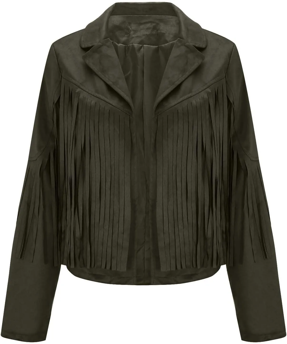 Women's Fringe Faux Suede Leather Jackets Tassel Cropped Coats Western Cowboy Jacket Outerwear Hippie Concert Outfits