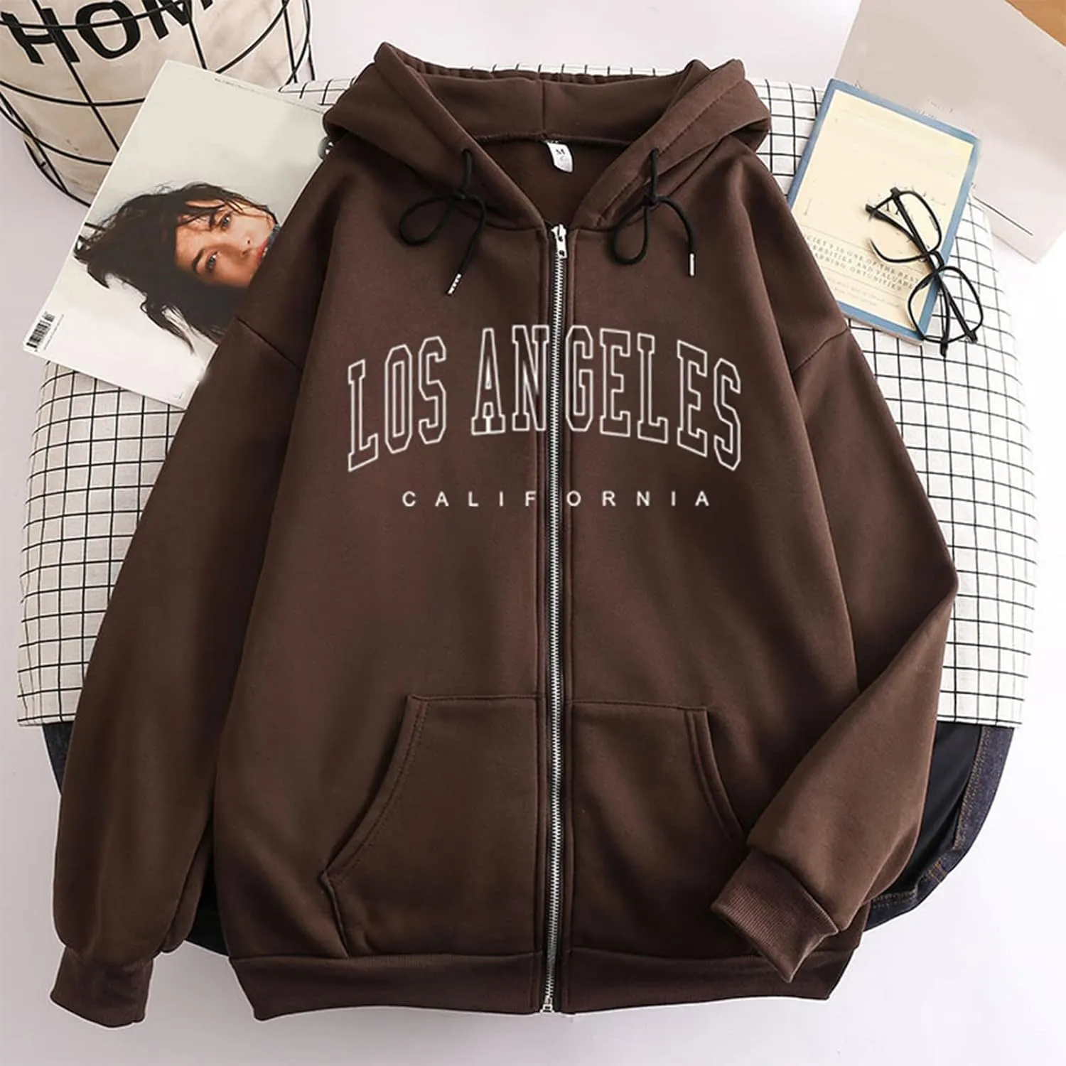 Women's Hoodies for Teen Girls Fall Jacket Oversized Sweatshirts Casual Drawstring Zip up Y2k Hoodie with Pocket