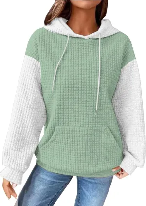 Womens Hoodies Oversized Sweatshirts 2024 Fashion Block Color Casual Crewneck Long Sleeve Loose Fit Winter Clothes