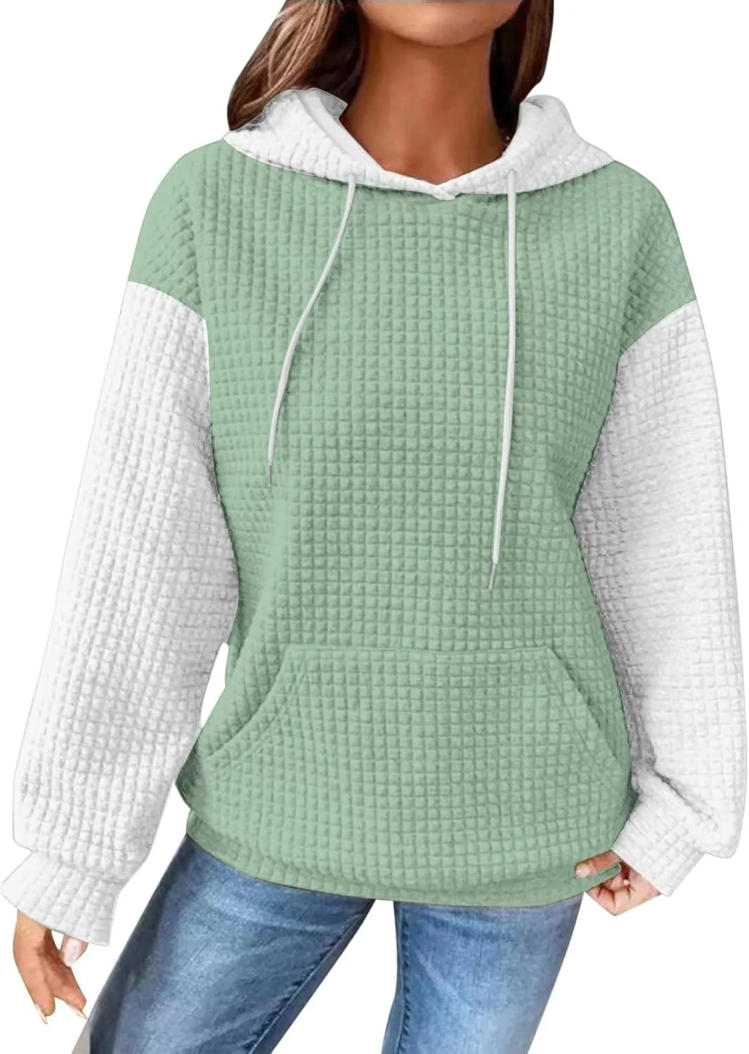 Womens Hoodies Oversized Sweatshirts 2024 Fashion Block Color Casual Crewneck Long Sleeve Loose Fit Winter Clothes