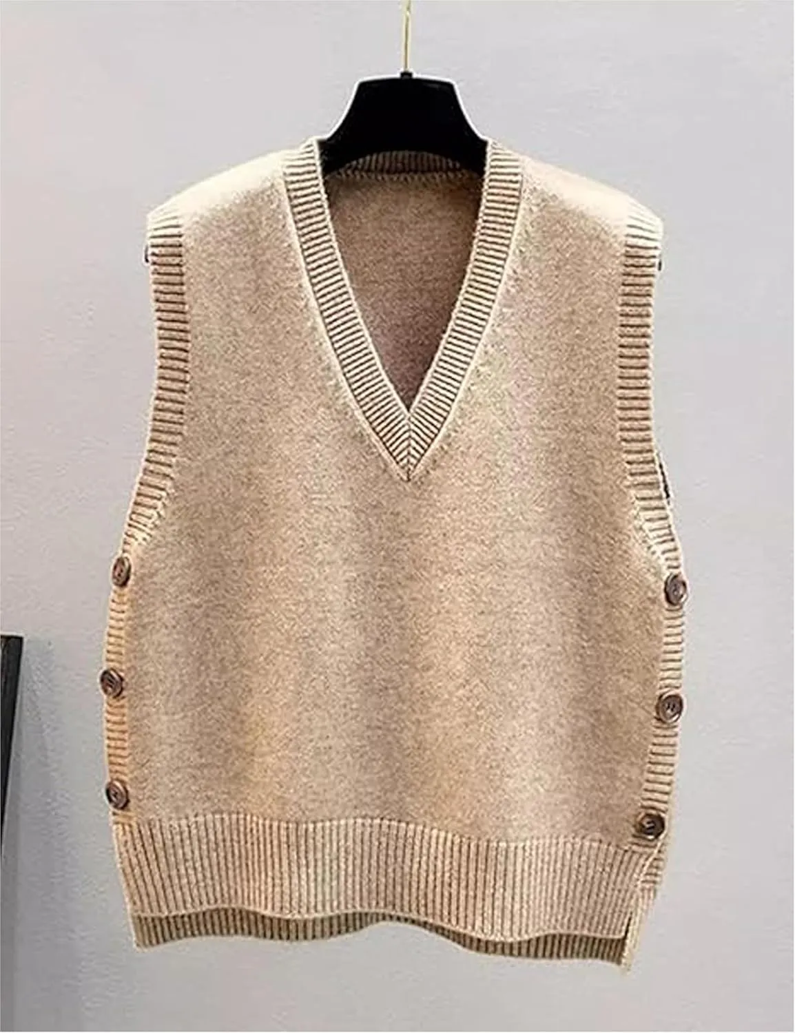 Womens Knit Sweater Vest Side Button Down Pullover Sleeveless V Neck Knit Sweater Vest