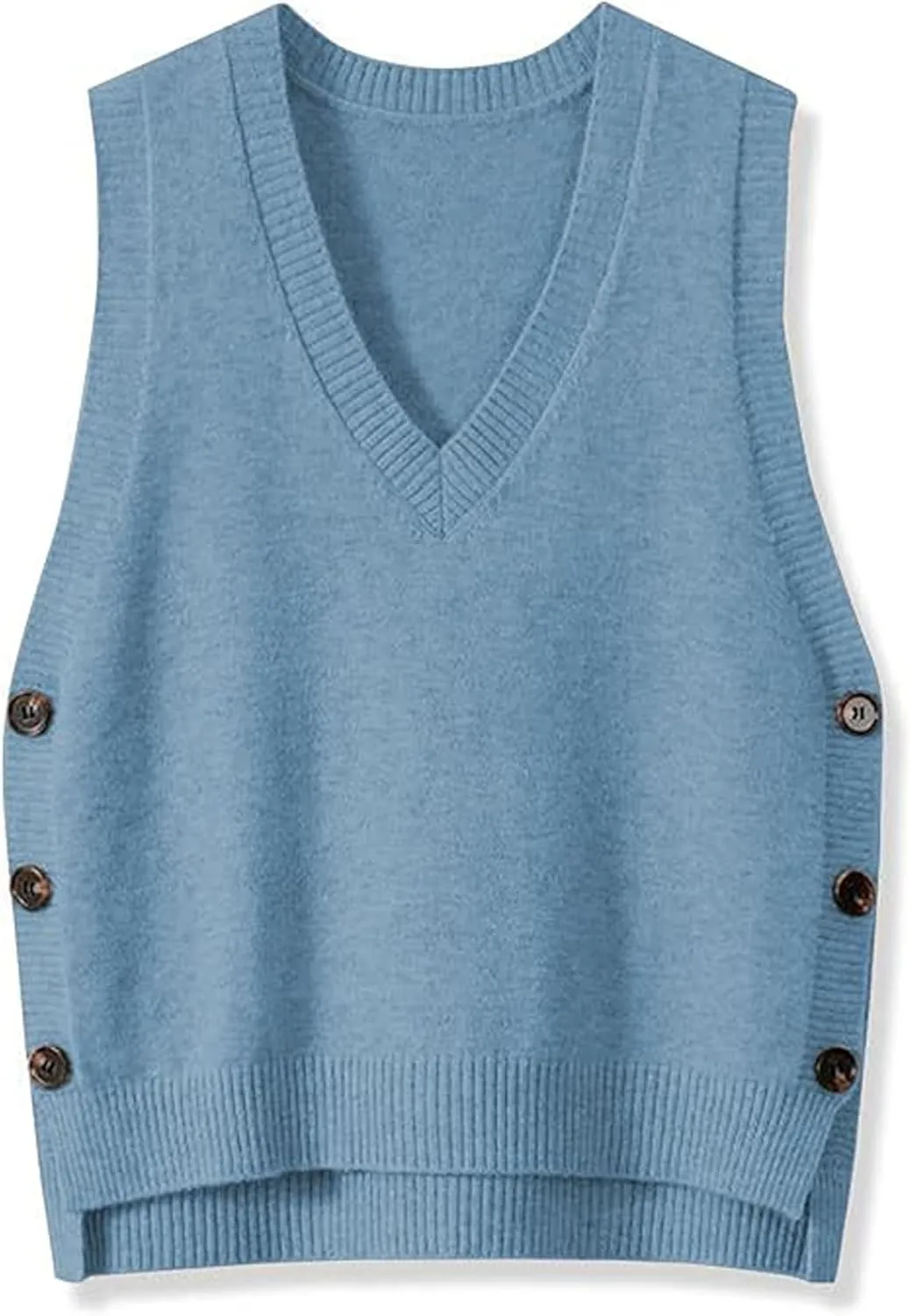 Womens Knit Sweater Vest Side Button Down Pullover Sleeveless V Neck Knit Sweater Vest