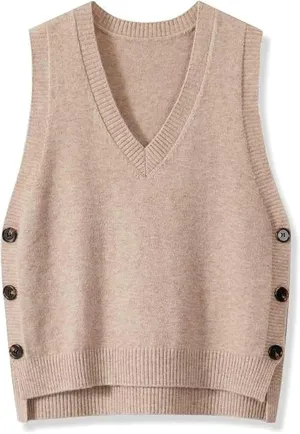 Womens Knit Sweater Vest Side Button Down Pullover Sleeveless V Neck Knit Sweater Vest