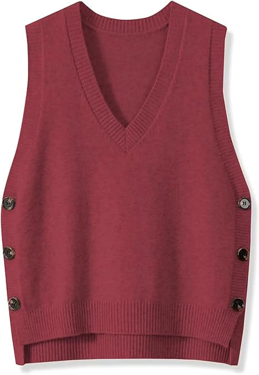 Womens Knit Sweater Vest Side Button Down Pullover Sleeveless V Neck Knit Sweater Vest