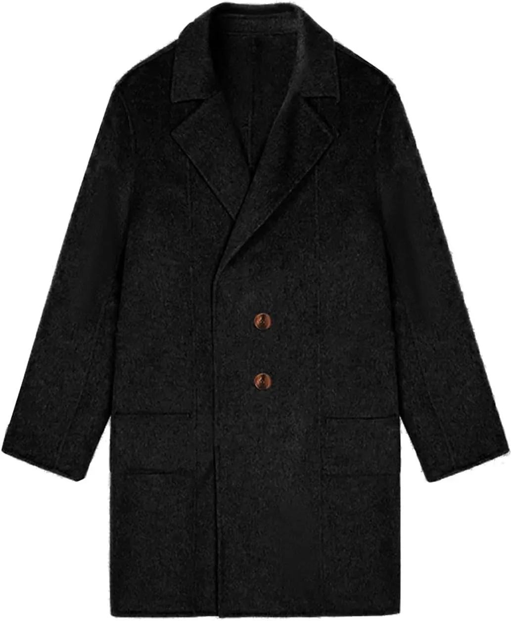 Womens Light Weight Wool Blend Coat Wool Double Breasted Pea Coats Notch Lapel Trench Coat Trendy Long Winter Coats