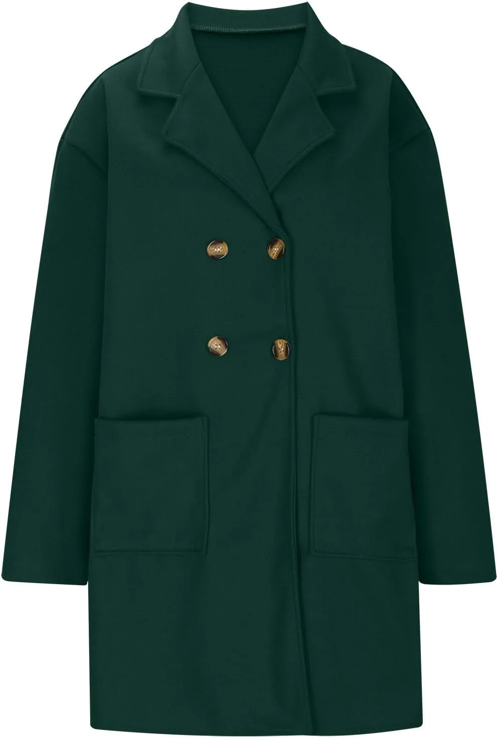 Womens Light Weight Wool Blend Coat Wool Double Breasted Pea Coats Notch Lapel Trench Coat Trendy Long Winter Coats