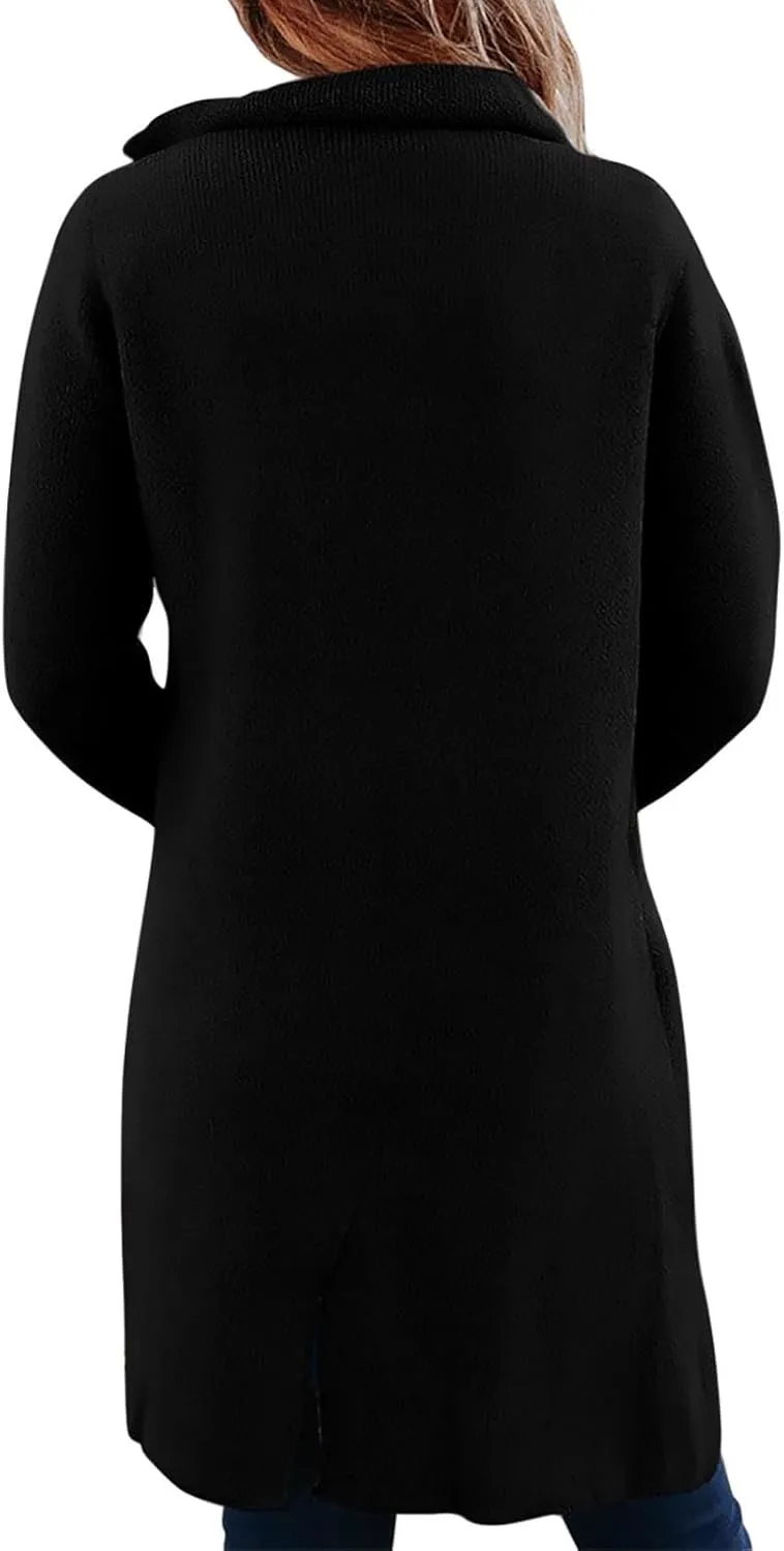 Womens Light Weight Wool Blend Coat Wool Double Breasted Pea Coats Notch Lapel Trench Coat Trendy Long Winter Coats