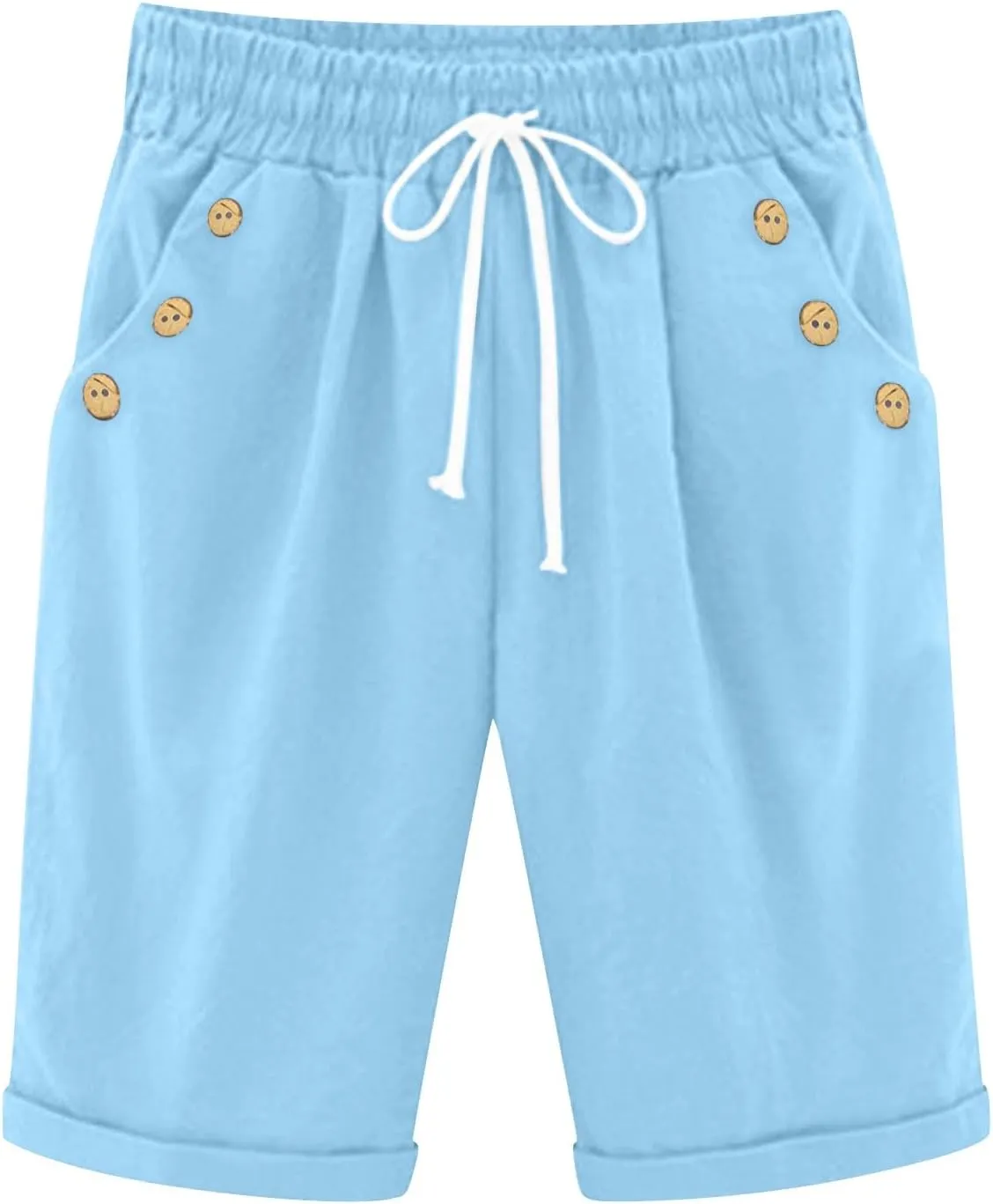 Womens Linen Capris with Pockets Loose Fit Casual Capri Pants Dressy Lightweight Ladies Baggy Cargo Beach Shorts