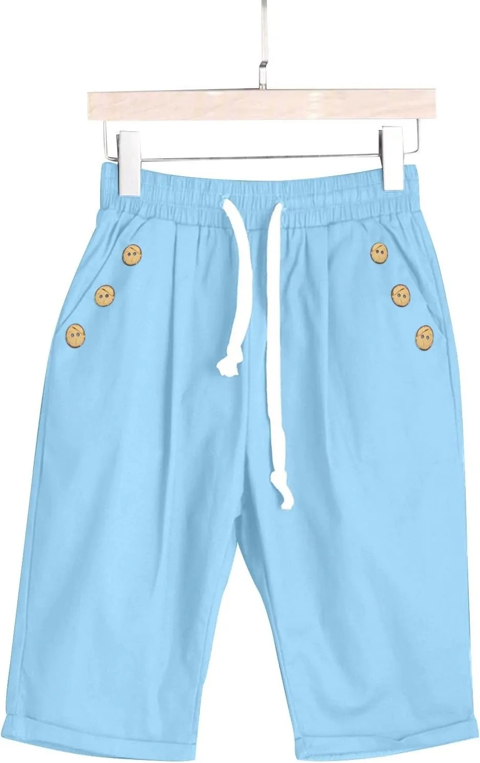 Womens Linen Capris with Pockets Loose Fit Casual Capri Pants Dressy Lightweight Ladies Baggy Cargo Beach Shorts