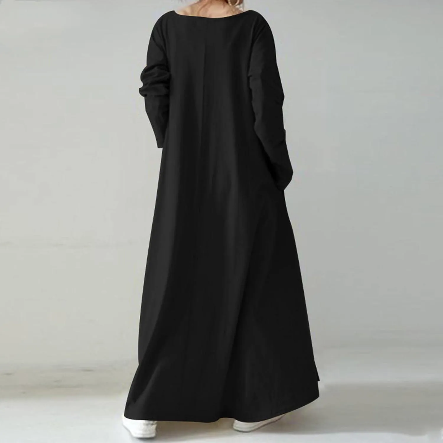 Women's Long Dresses Fall Plus Size V-Neck Pleated A Line High Low Dress Long Sleeve Lightweight Flowy Maxi Dresses